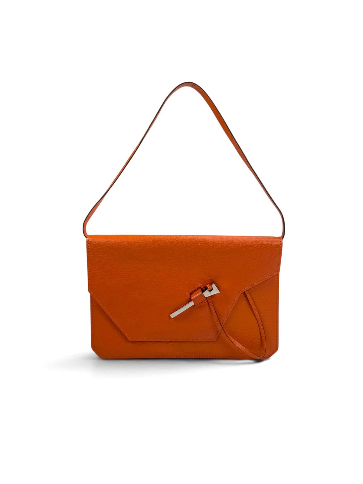HERMES Vintage Envelope Nail Bar Shoulder Bag Orange Leather 2005 Square I