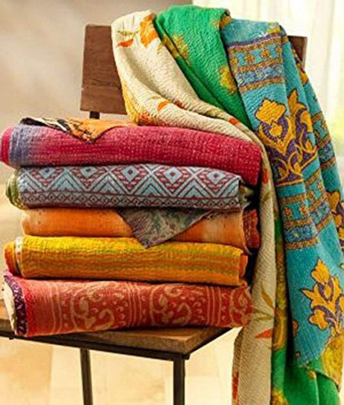 10 PC Vintage Lot Throw Blanket Kantha Quilt Indian Vintage Cotton Bedspreads