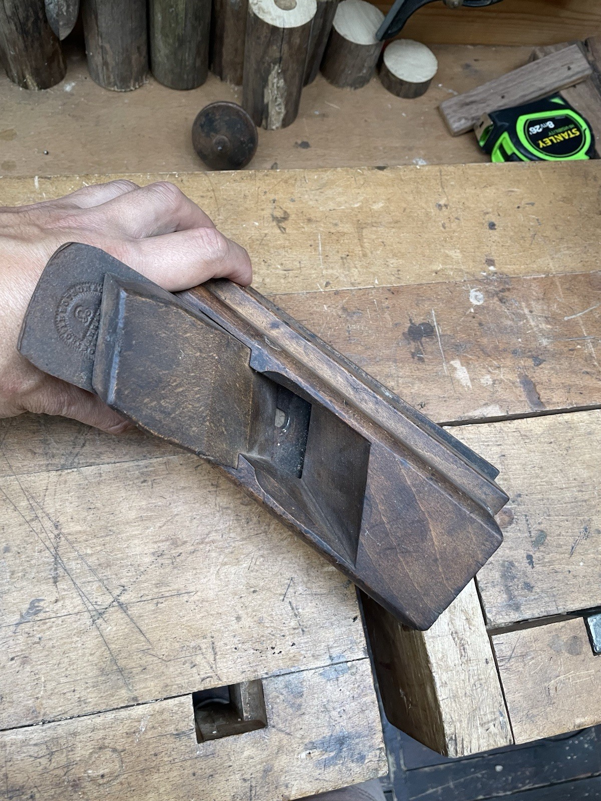 Antique 19thC WILSON GLASGOW Beech Wooden Panel Raising Field Plane Skew Iron