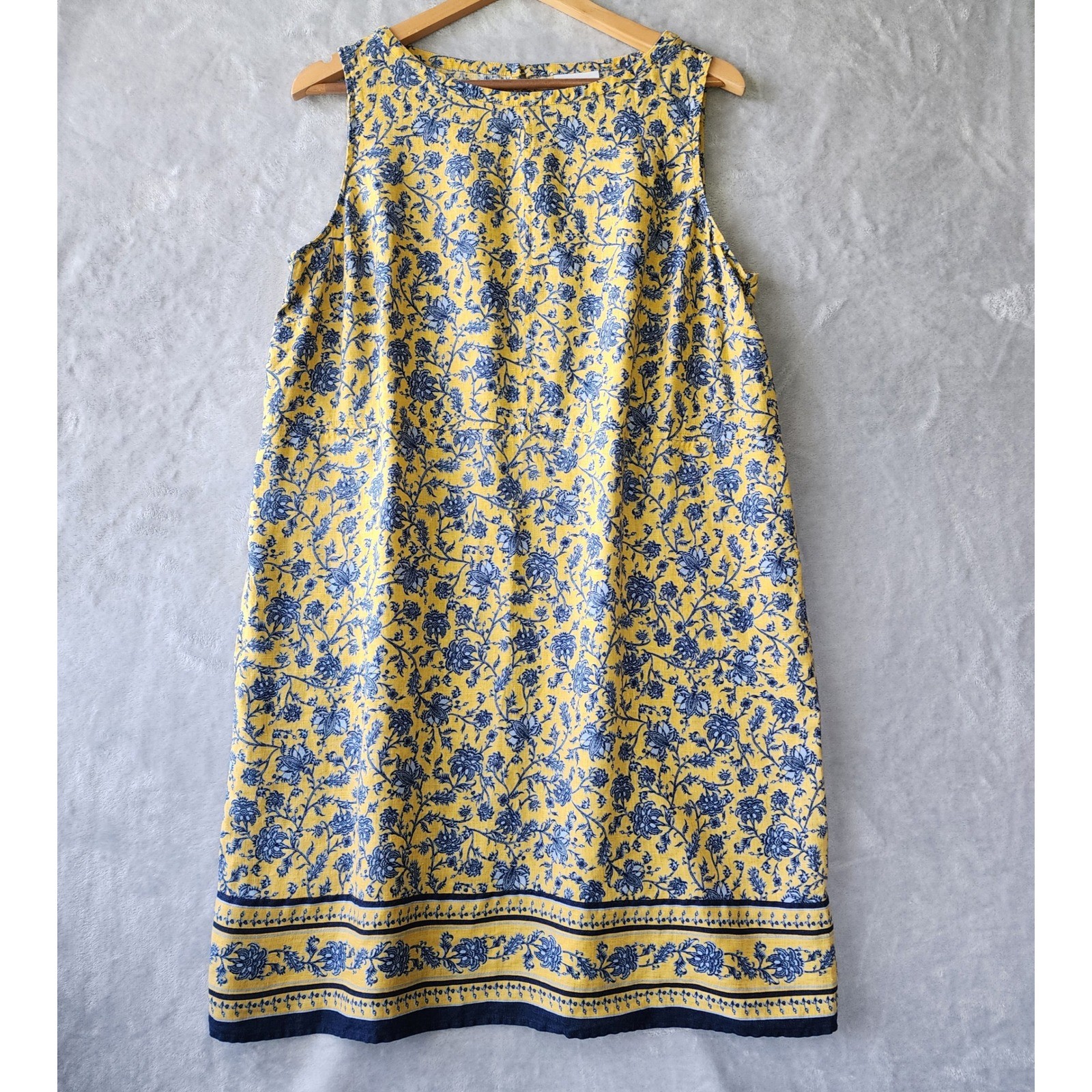 J. Jill Love Linen Dress Size Large Petite Elegant Floral Blue Yellow Pockets PL J. Jill Love Linen Dress Size Large Petite Elegant Floral Blue Yellow Pockets PL
