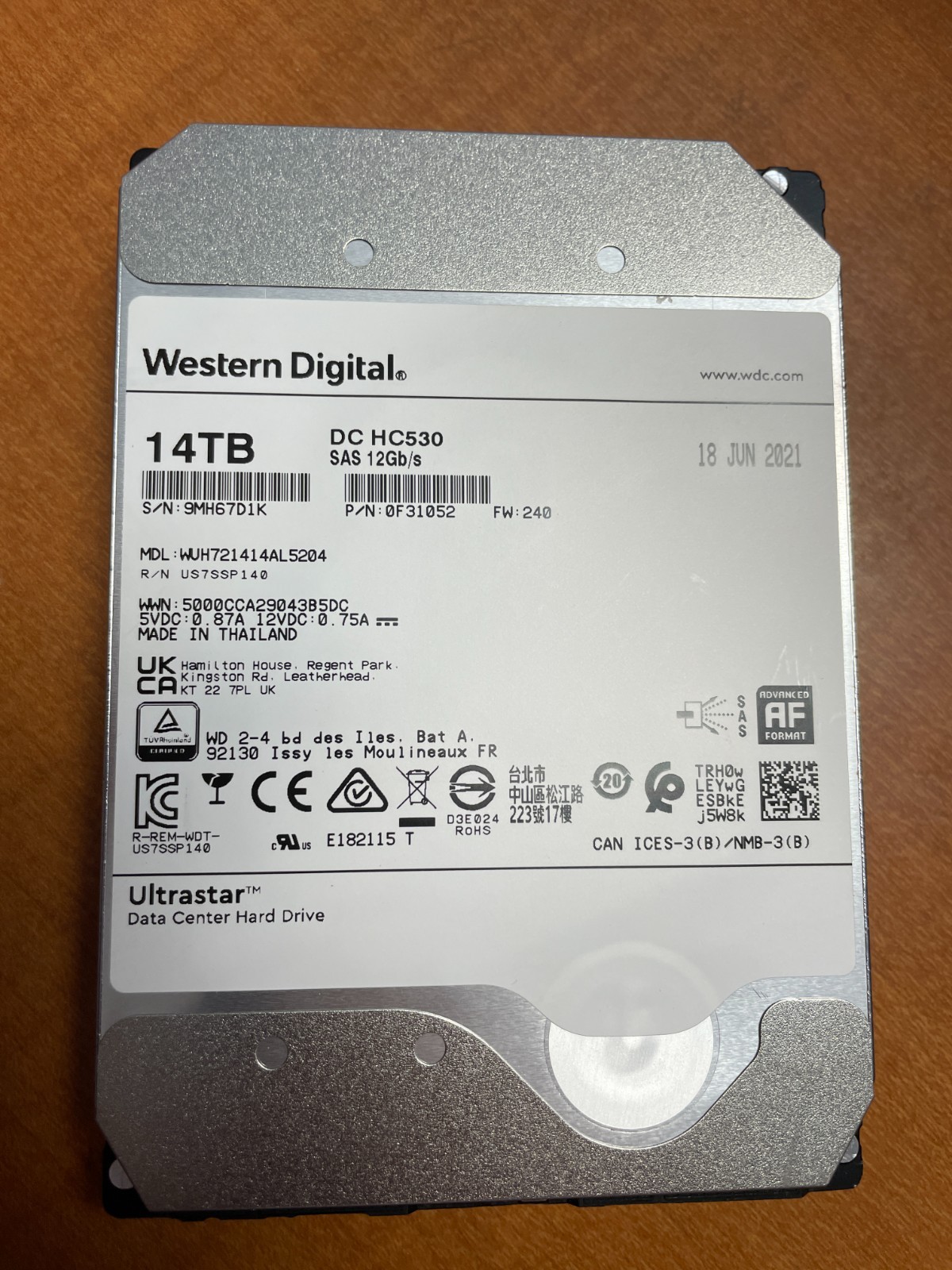 WUH721414AL5204 WD HC530 14TB SAS 12G 7.2K 512e SE LFF HDD - Tested - PN: 0F3105