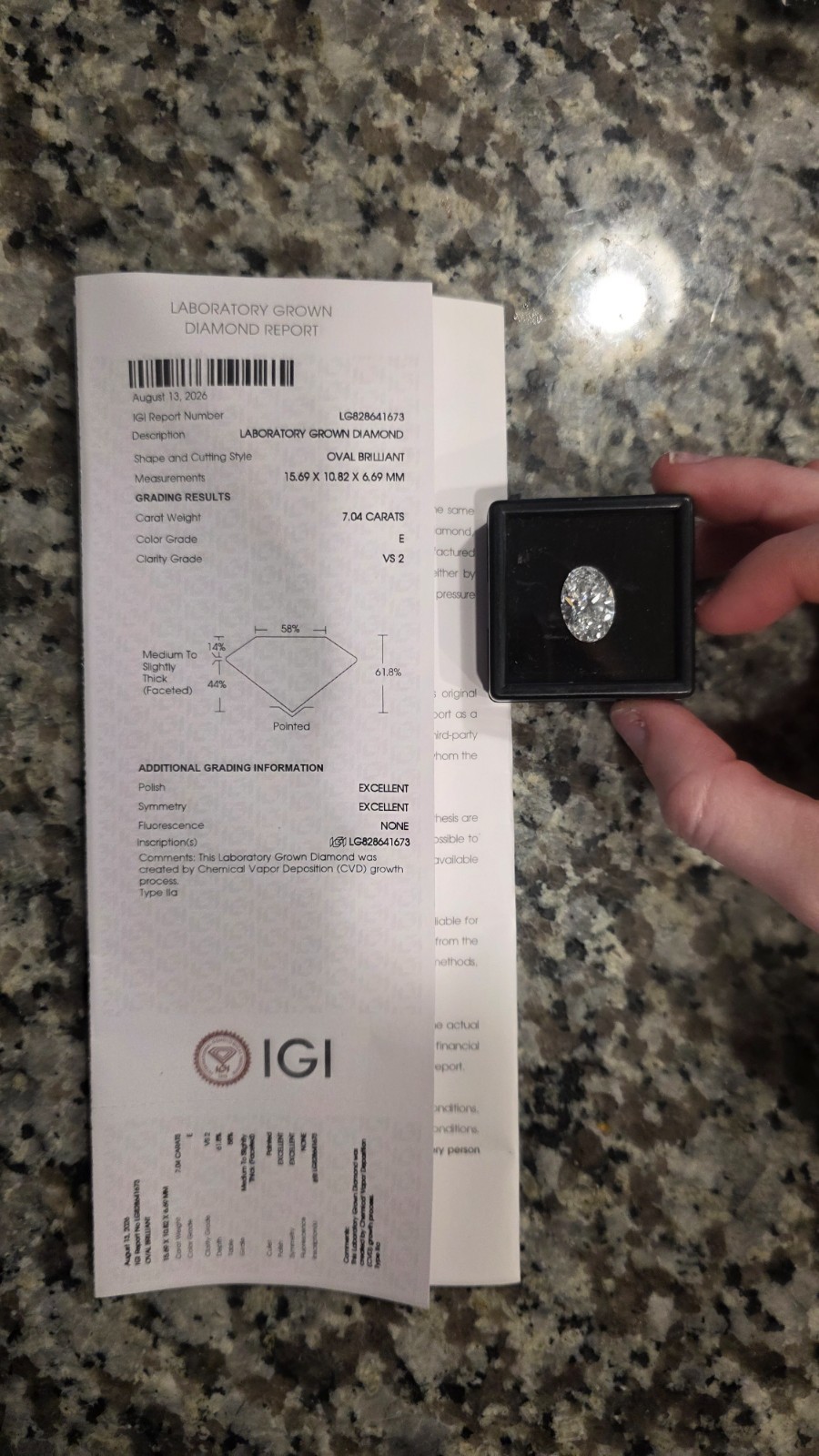 7.04 ct lab diamond oval with IGI cert 7.04 ct lab diamond oval with IGI cert