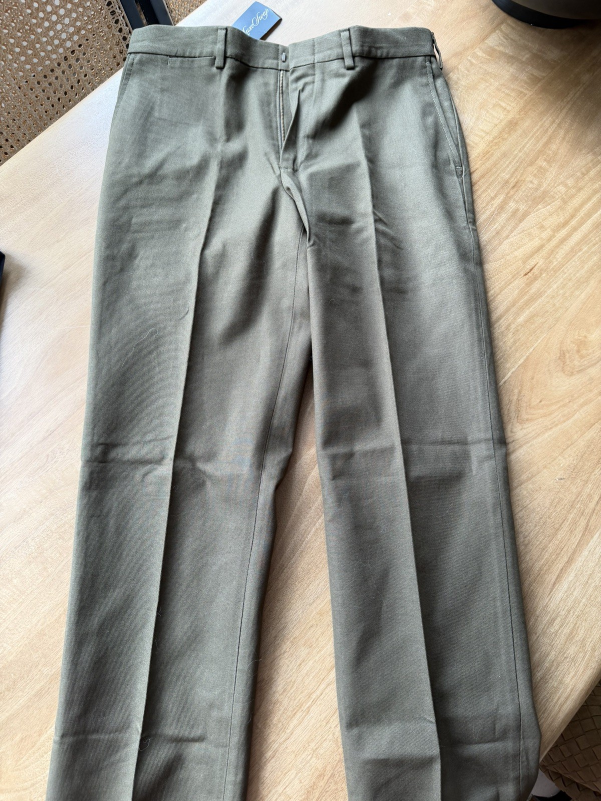 NWOT J. Press Made in USA Hertling Army Olive Green Rigid Stiff Twill Pants 34