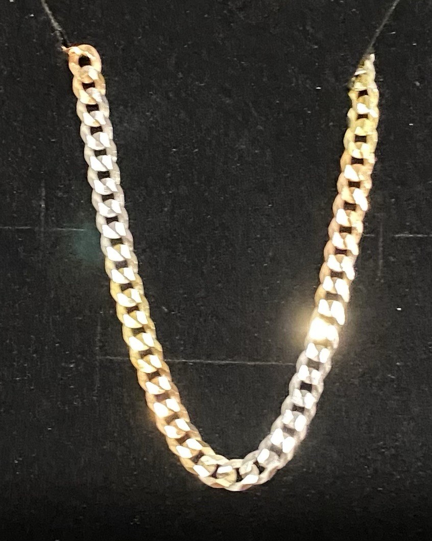 18” Sterling Silver Tri-color Gold plated Curb Link 3.5mm Chain Necklace