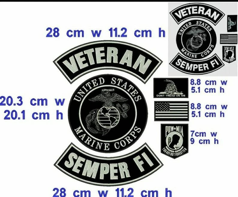US Marine Corps Veteran Semper Fi Large Back Patch Set USMC Biker Motorcycle US Marine Corps Veteran Semper Fi Large Back Patch Set USMC Biker Motorcycle