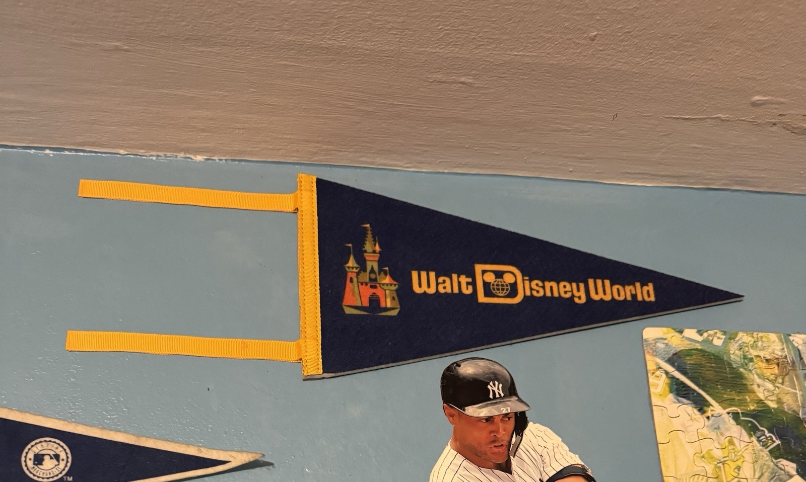 Walt Disney World New York Yankees Baseball Pennant Blue Yellow Trim Player