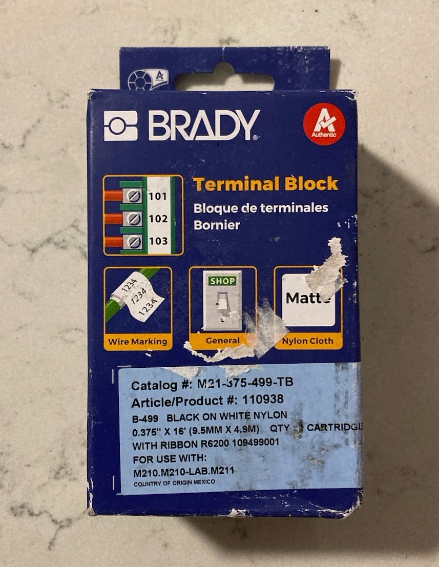 1 PC Brady M21-375-499-TB Label Tape Cartridge, Black/White, Labels/Roll: Conti 1 PC Brady M21-375-499-TB Label Tape Cartridge, Black/White, Labels/Roll: Conti