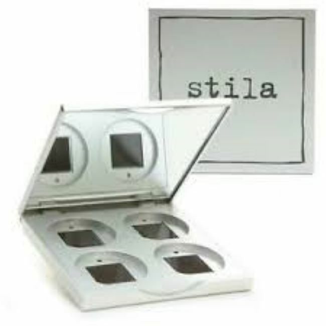 Stila Four-Pan Silver Refill Compact with Mirror Holds 4 Full Size Eye Shadows Stila Four-Pan Silver Refill Compact with Mirror Holds 4 Full Size Eye Shadows
