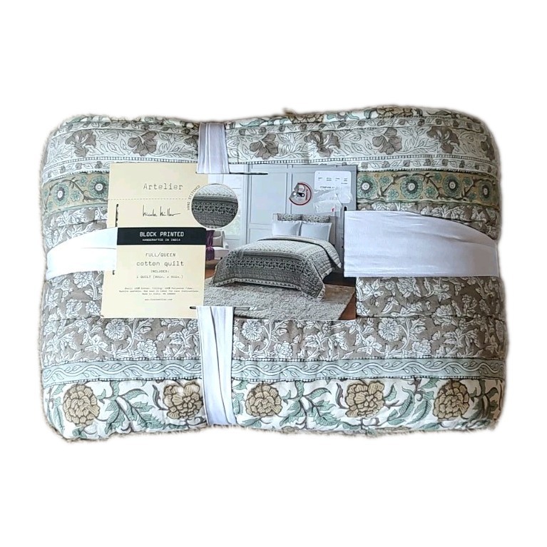Nicole Miller Artelier Quilt FULL/QUEEN Floral Traditional Block Cotton Boho