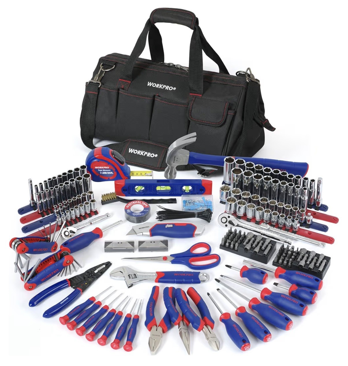 WORKPRO 322PCS Mechanics Tool Sets Kit Socket Ratchet 6-Point Repair Tool W/ Bag