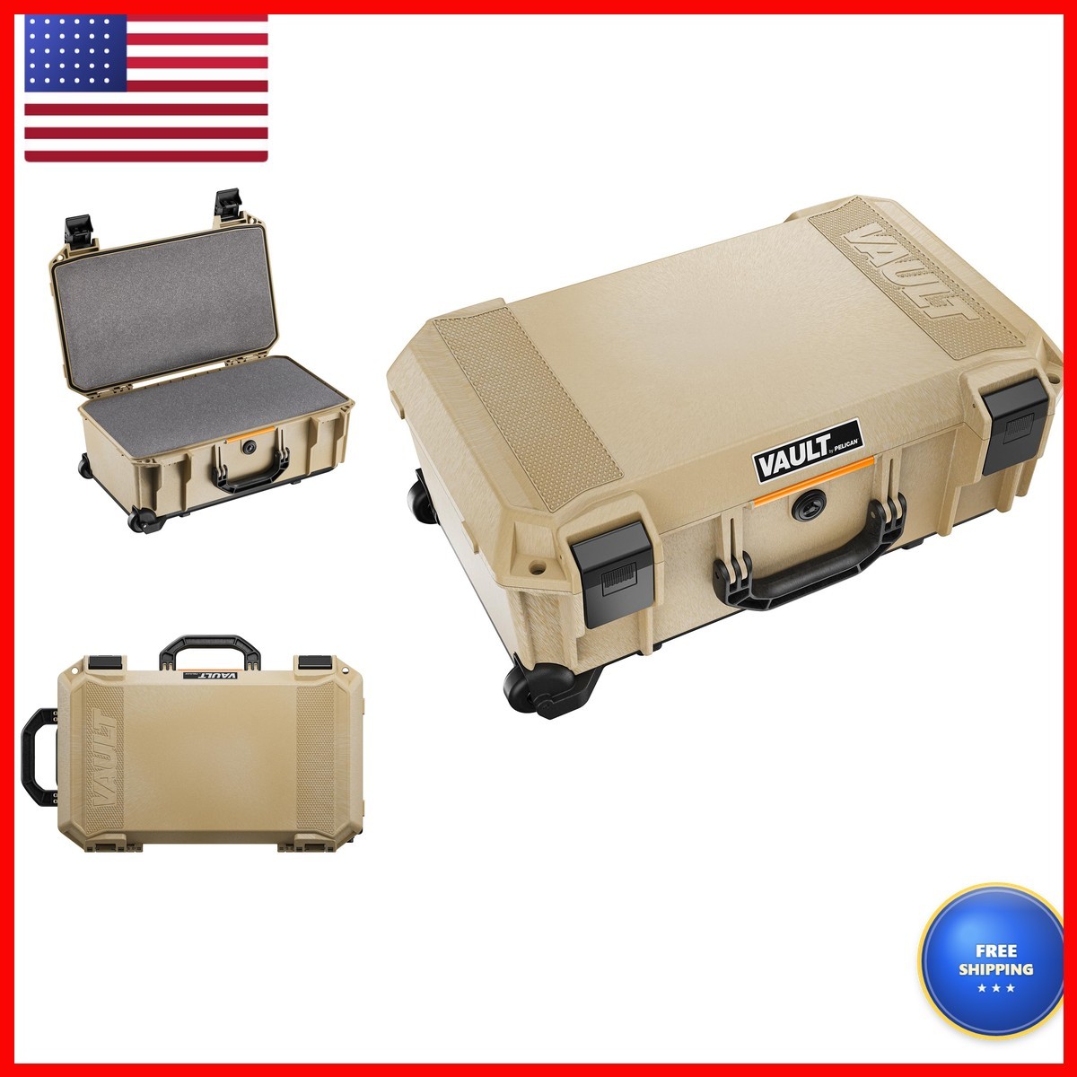 Pelican Vault v525 Hard Case with Foam for Camera Drone Electronics Gear - Tan