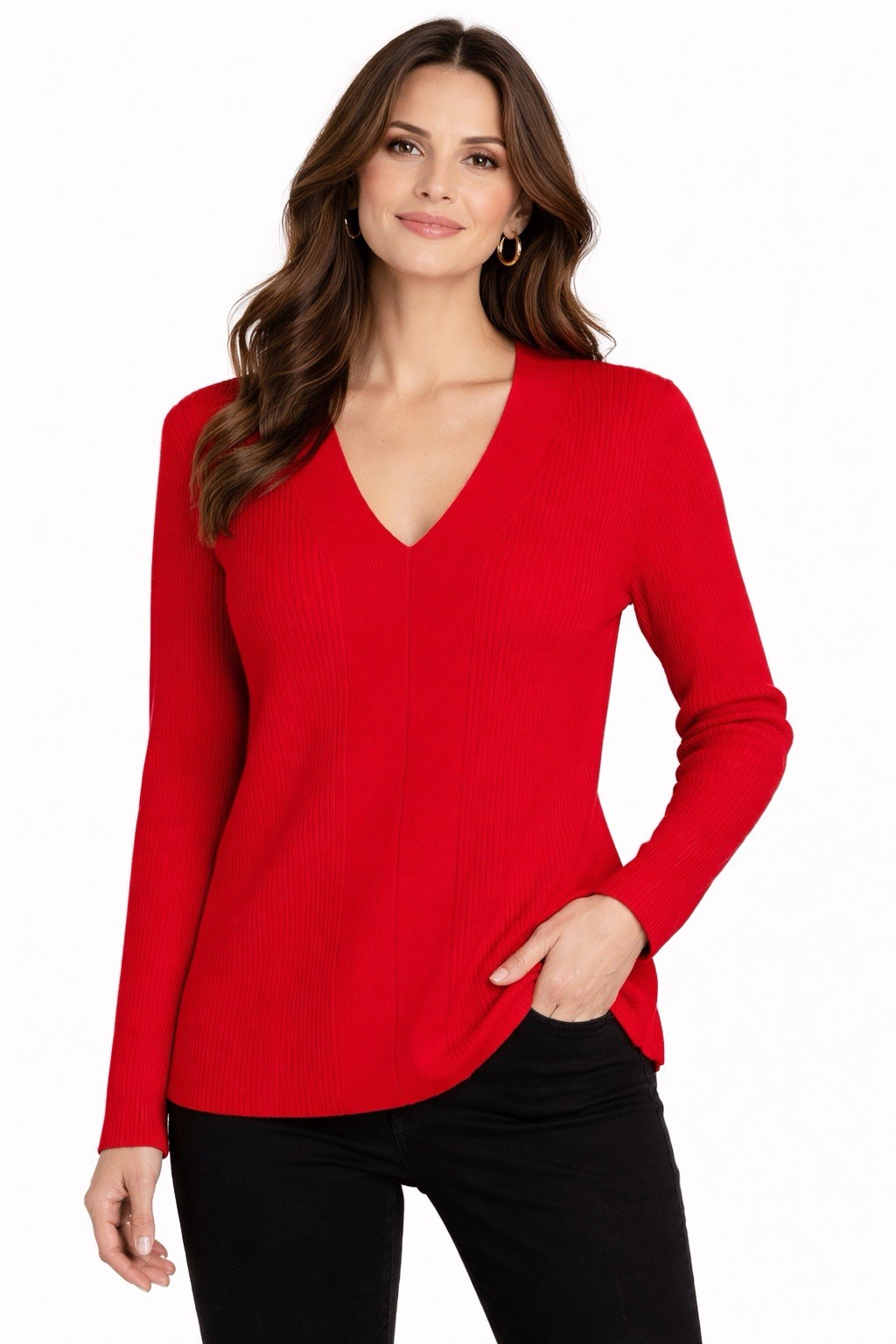 Calvin Klein $79 Stylish V-Neck Ribbed Red Sweater Long Sleeve Pullover XL NEW