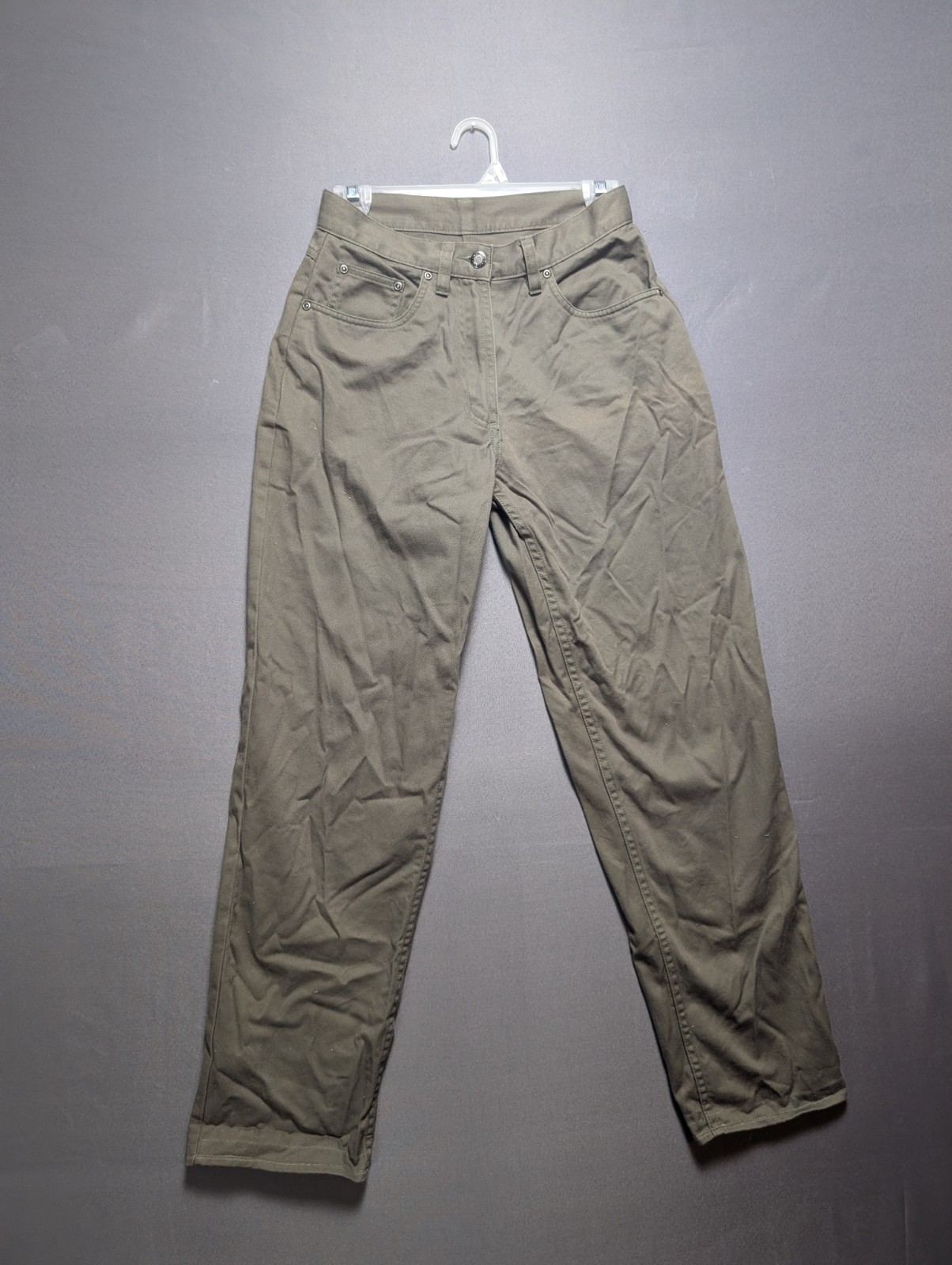 LL Bean Chino Pants Womens 4P Olive Green Cotton Flat Front Straight Leg 0VR51