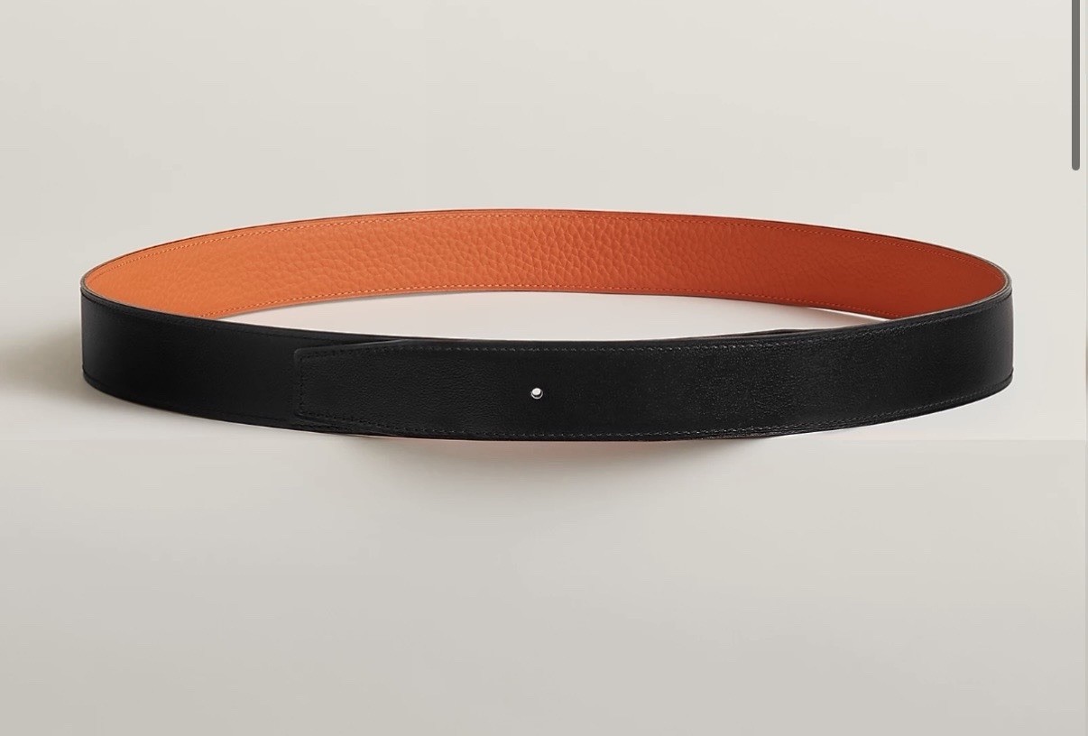 AUTHENTIC Hermes Reversible Leather Strap 32 MM / 100CM / Noir/Orange