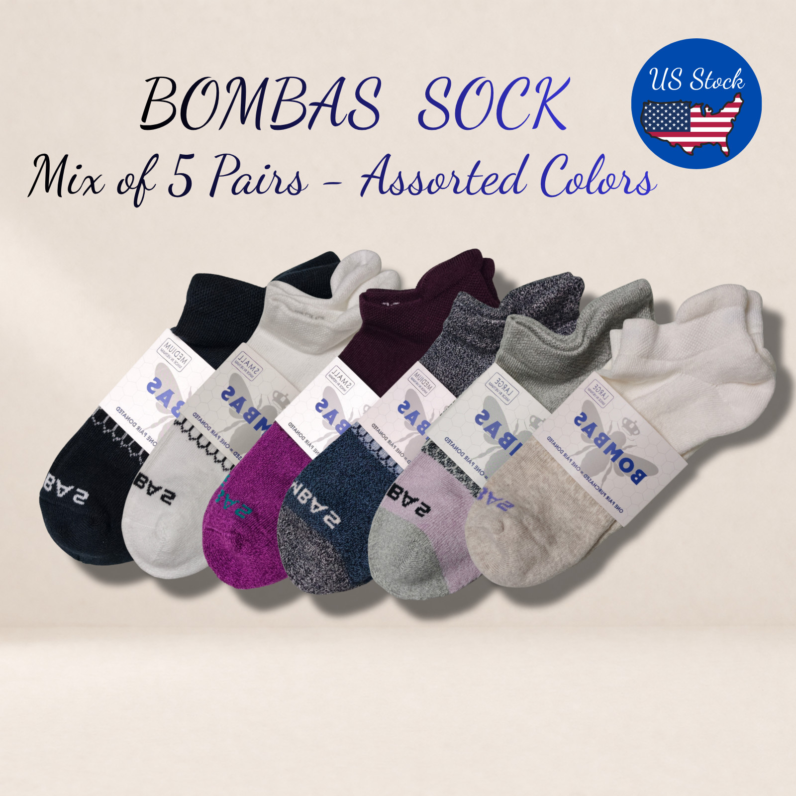 Bombas Unisex Tri-Block Ankle Socks 5 Pair/ Pack -Mix Multicolor - Size S/M/L/XL Bombas Unisex Tri-Block Ankle Socks 5 Pair/ Pack -Mix Multicolor - Size S/M/L/XL