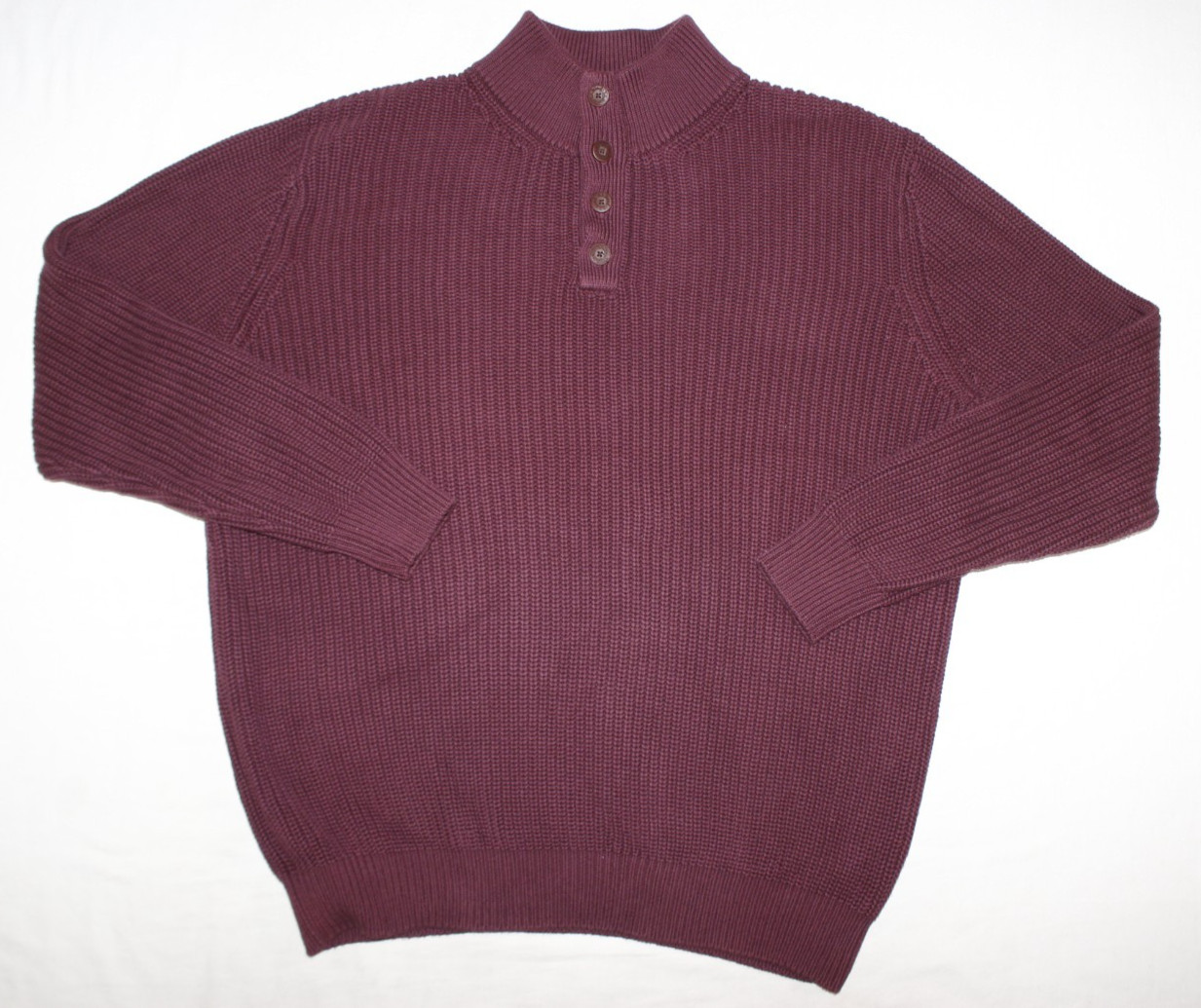 Vintage L.L. Bean Sweater Men\'s XL Fisherman Ribbed Knit Henley Mock Burgundy