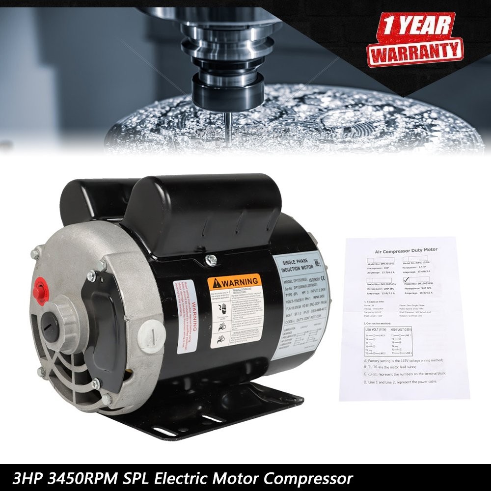 3 HP SPL 3450RPM Electric Motor Compressor Duty 56 Frame 1Phase 115/230V New 3 HP SPL 3450RPM Electric Motor Compressor Duty 56 Frame 1Phase 115/230V New