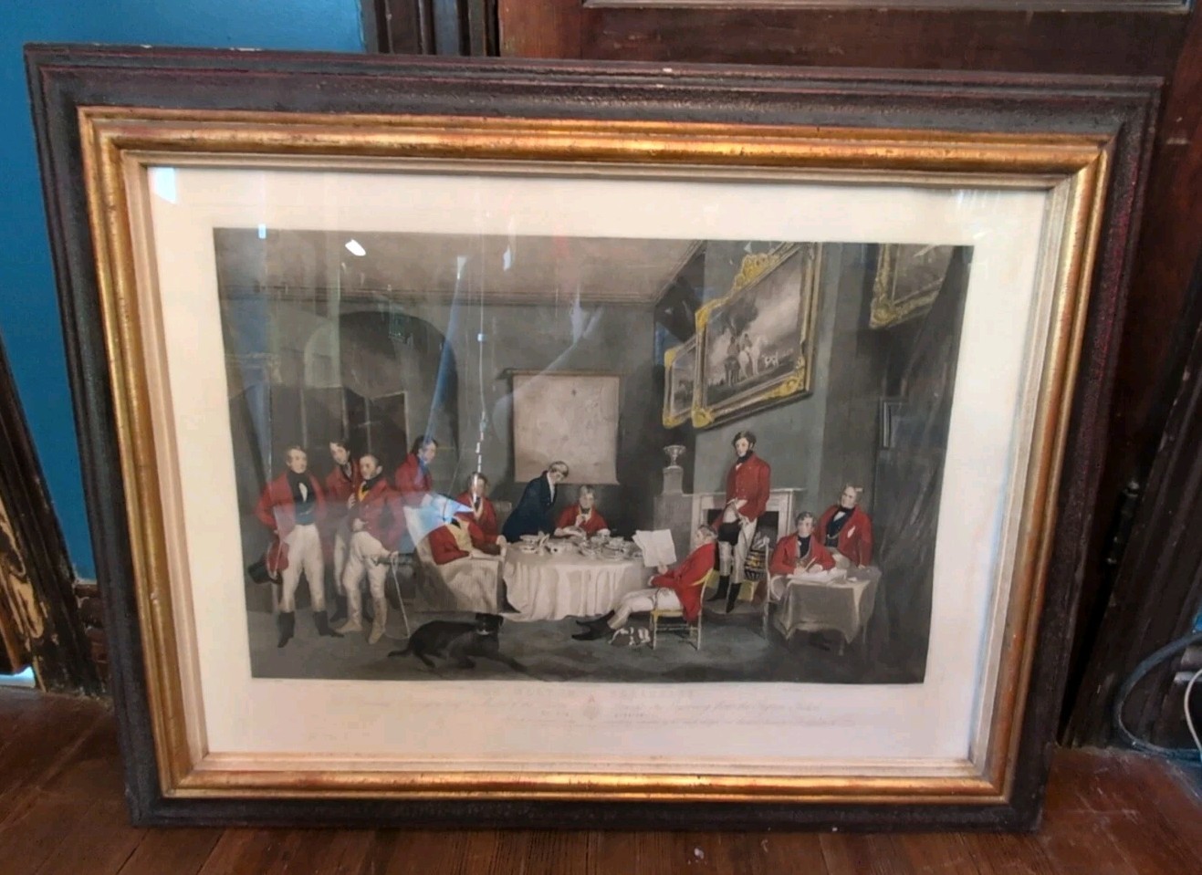 Large 1839 F. Grant The Melton Breakfast Painting Framed Engraving VTG Rare