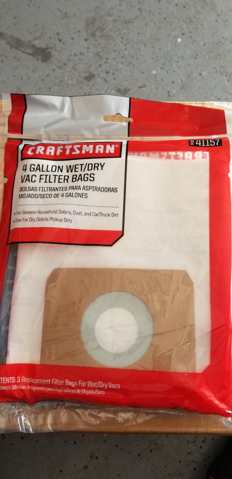 Craftsman 4 Gallon Wet Dry Vac Filter Bags 3 Pack 41157-DISCOUNTINUED-FREE SHIP