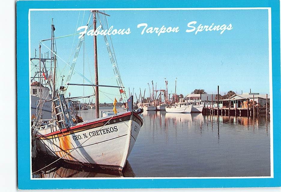 Postcard Sponge boats at Tarpon Springs Florida USA