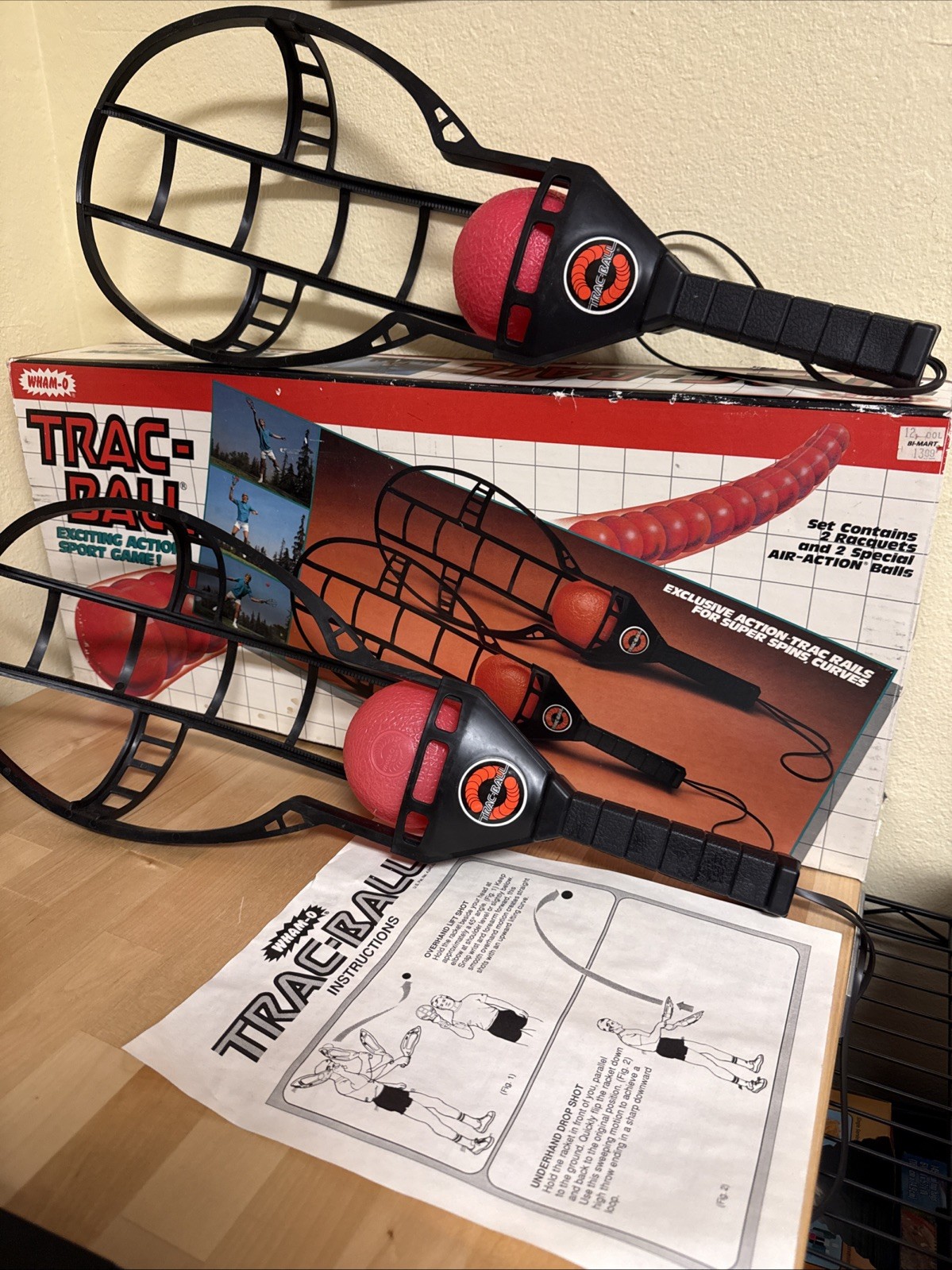 Vintage Wham-O Trac-Ball Set Of 2 Racquets 2 Balls Original Box Manual 1988 Vintage Wham-O Trac-Ball Set Of 2 Racquets 2 Balls Original Box Manual 1988