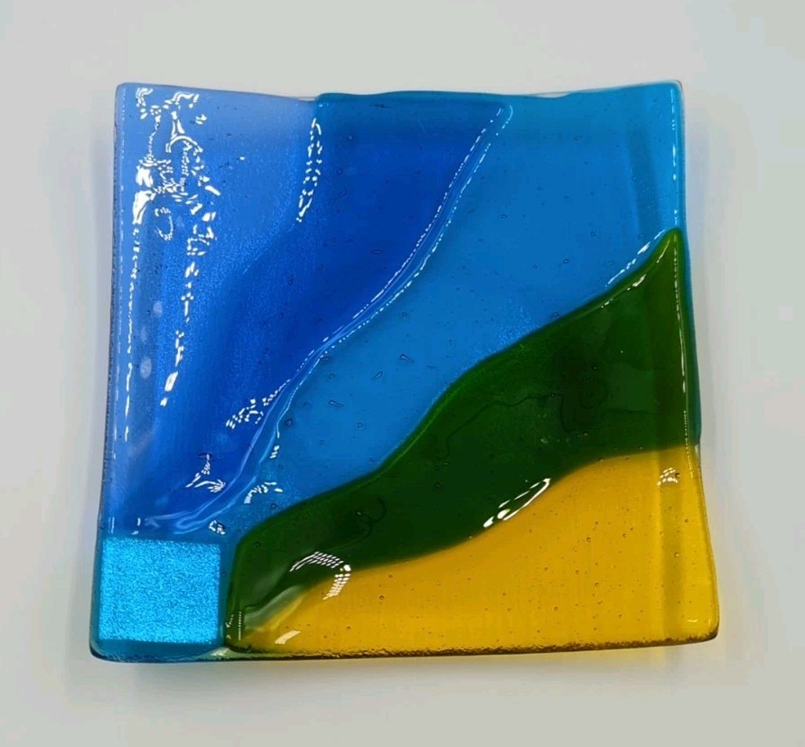 Kowalski Fused Studio Art Glass Square Plate Signed