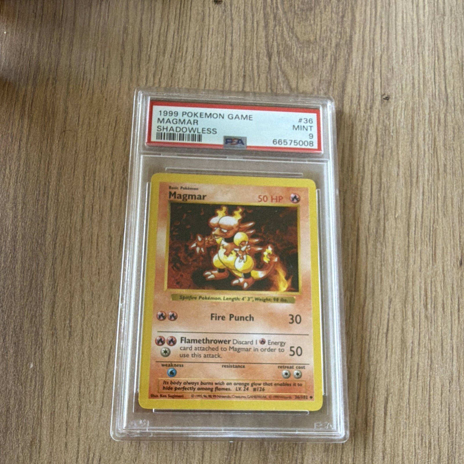Pokemon TCG Magmar Shadowless Vintage 1999 36/102 English PSA 9 Pokemon TCG Magmar Shadowless Vintage 1999 36/102 English PSA 9