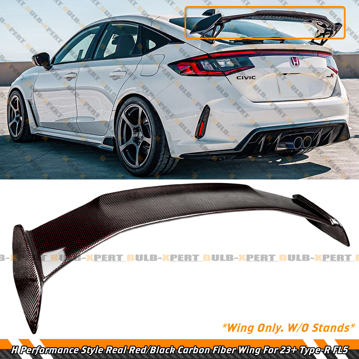 FOR 23-26 CIVIC TYPE-R FL5 H PERFORMANCE STYLE RED BLK CARBON FIBER WING SPOILER