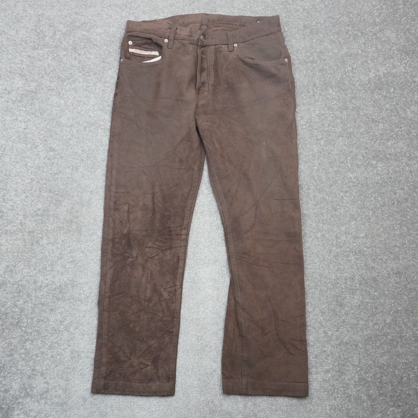 Vintage Diesel Industries Leather Feel Flare Menswear 36x30 Brown Mid Rise Pants