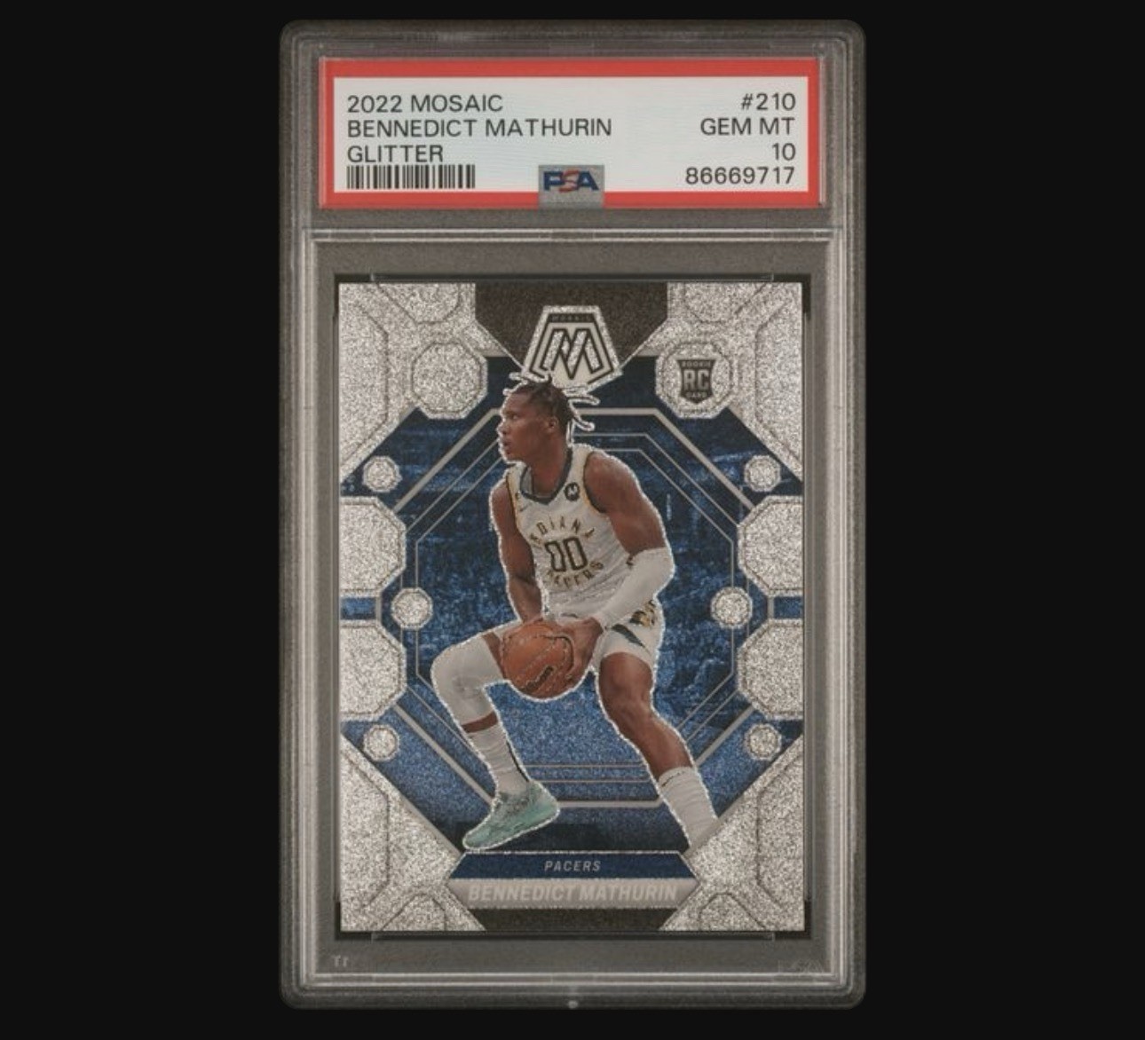 2022-23 Panini Mosaic Bennedict Mathurin RC #210 Glitter PSA 10 Pacers 2022-23 Panini Mosaic Bennedict Mathurin RC #210 Glitter PSA 10 Pacers