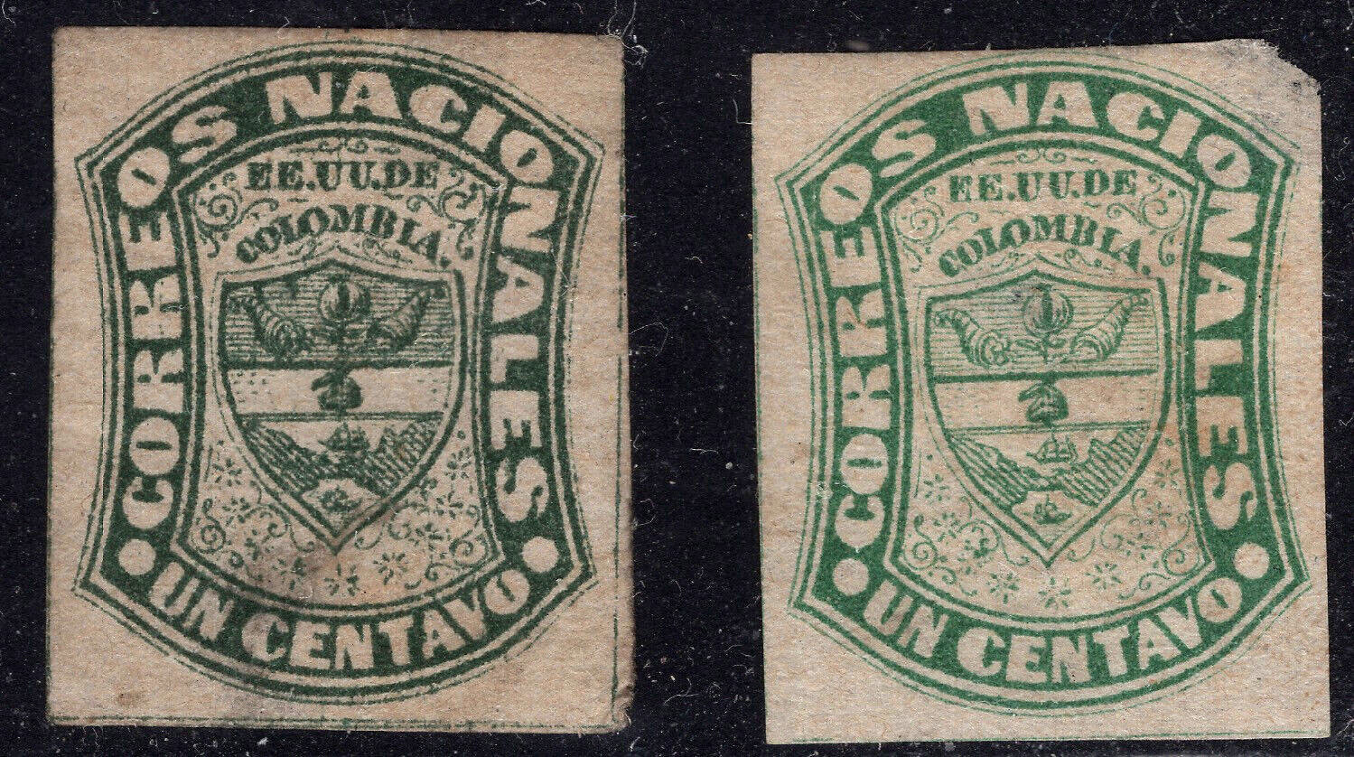 1871-74  2X Sc#66 Colombia TWO SHADE MH Fine