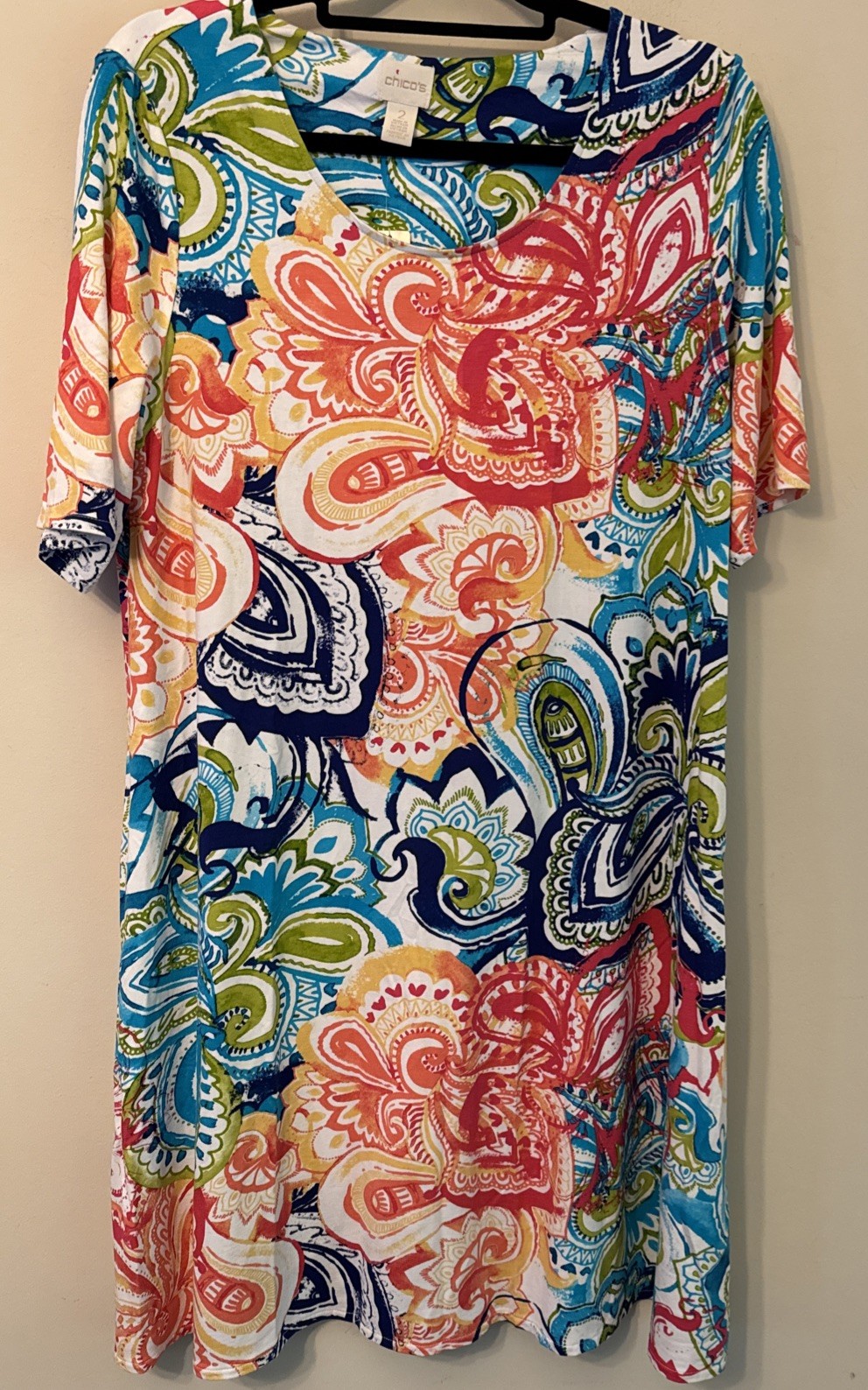 womens chicos size 2 Dress NWT Short Sleeve Trapeze Bright Paisley