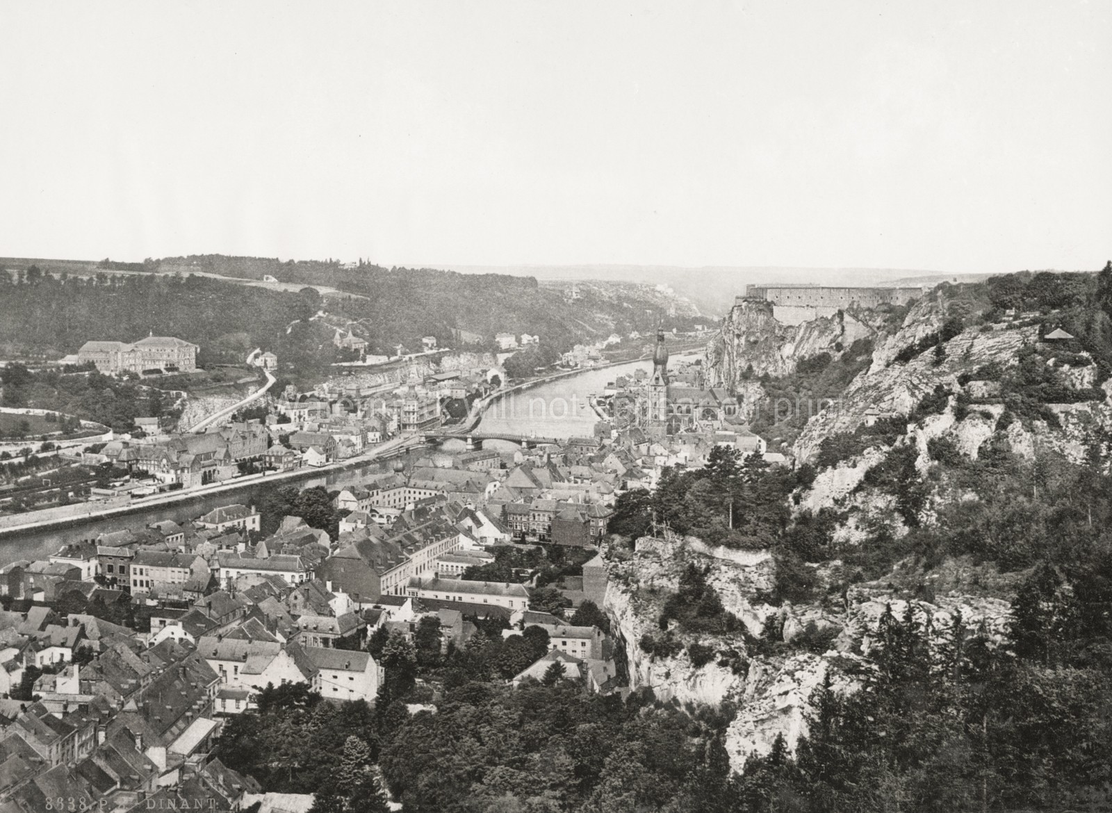 Dinant Belgium Cityscape River Meuse Citadel Church Bridge Vtg. Photo 19thC.