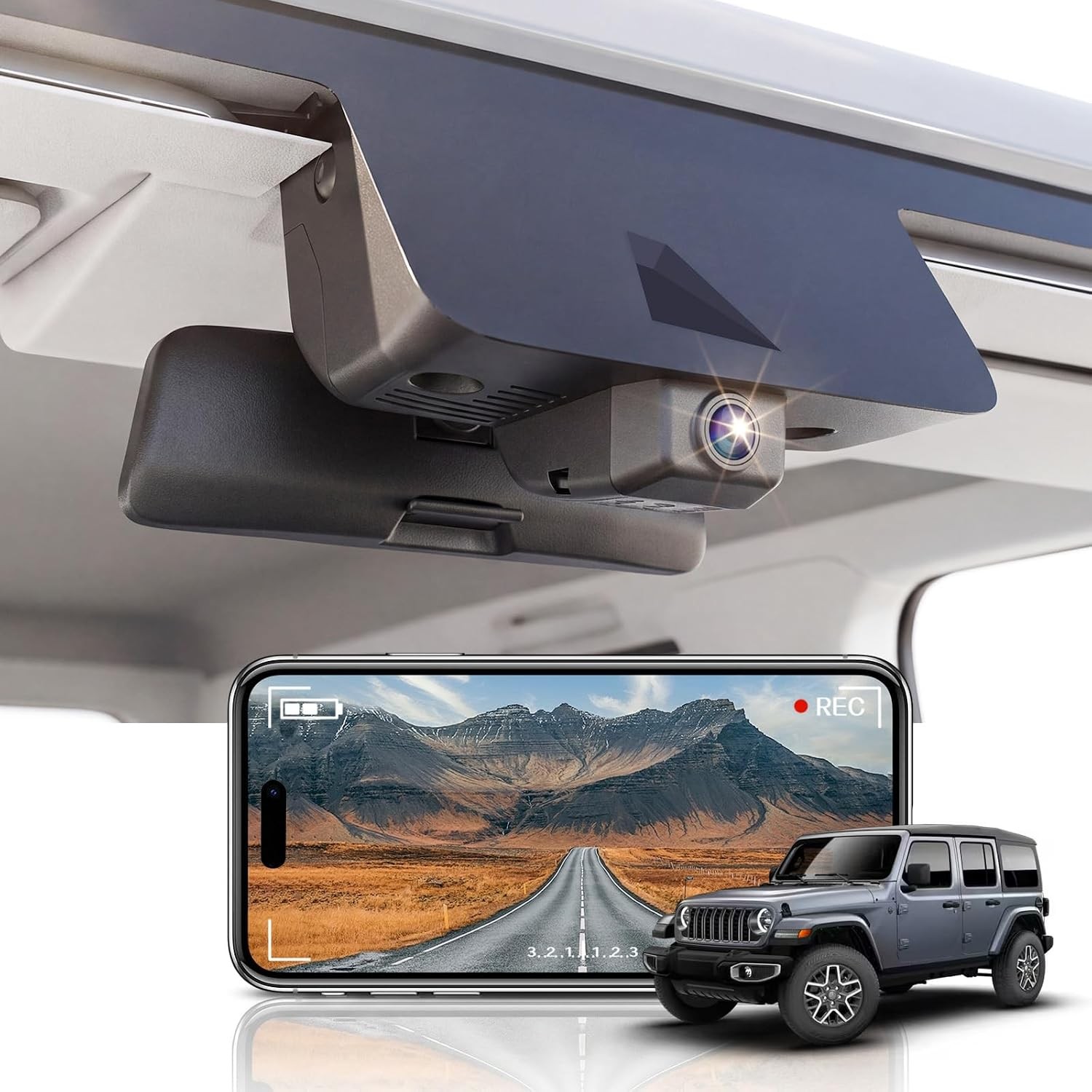 KBSYNT 4K Dash Cam Jeep Wrangler 2024-2025 WiFi 64GB Hidden Mount