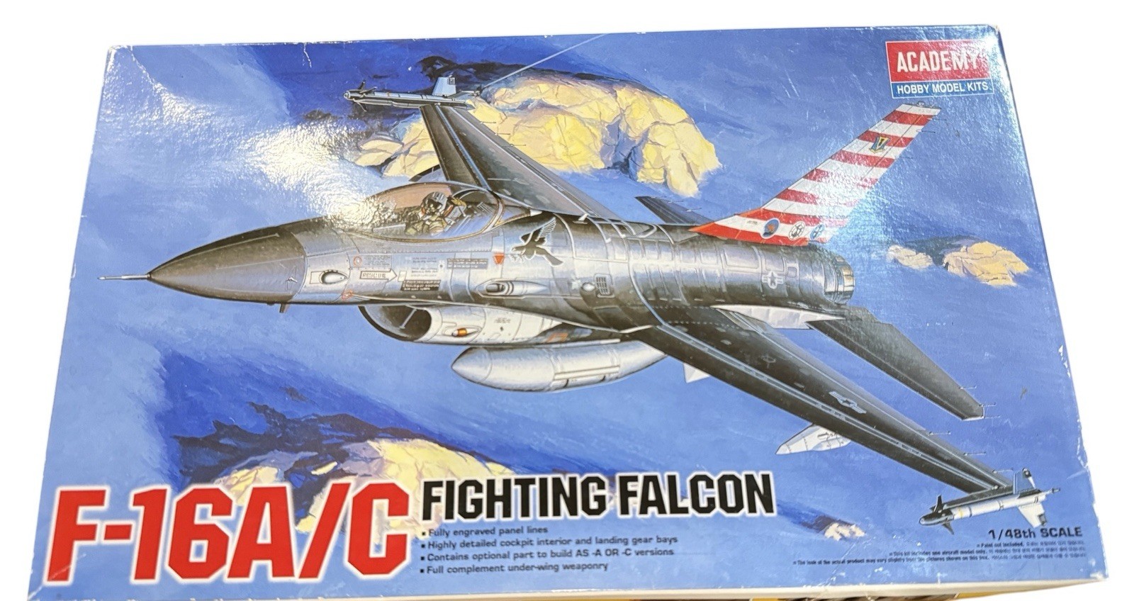 Vtg Academy 1/48 F-16A/C Fighting Falcon Model Kit #1688 Unbuilt w/ Decals 1991