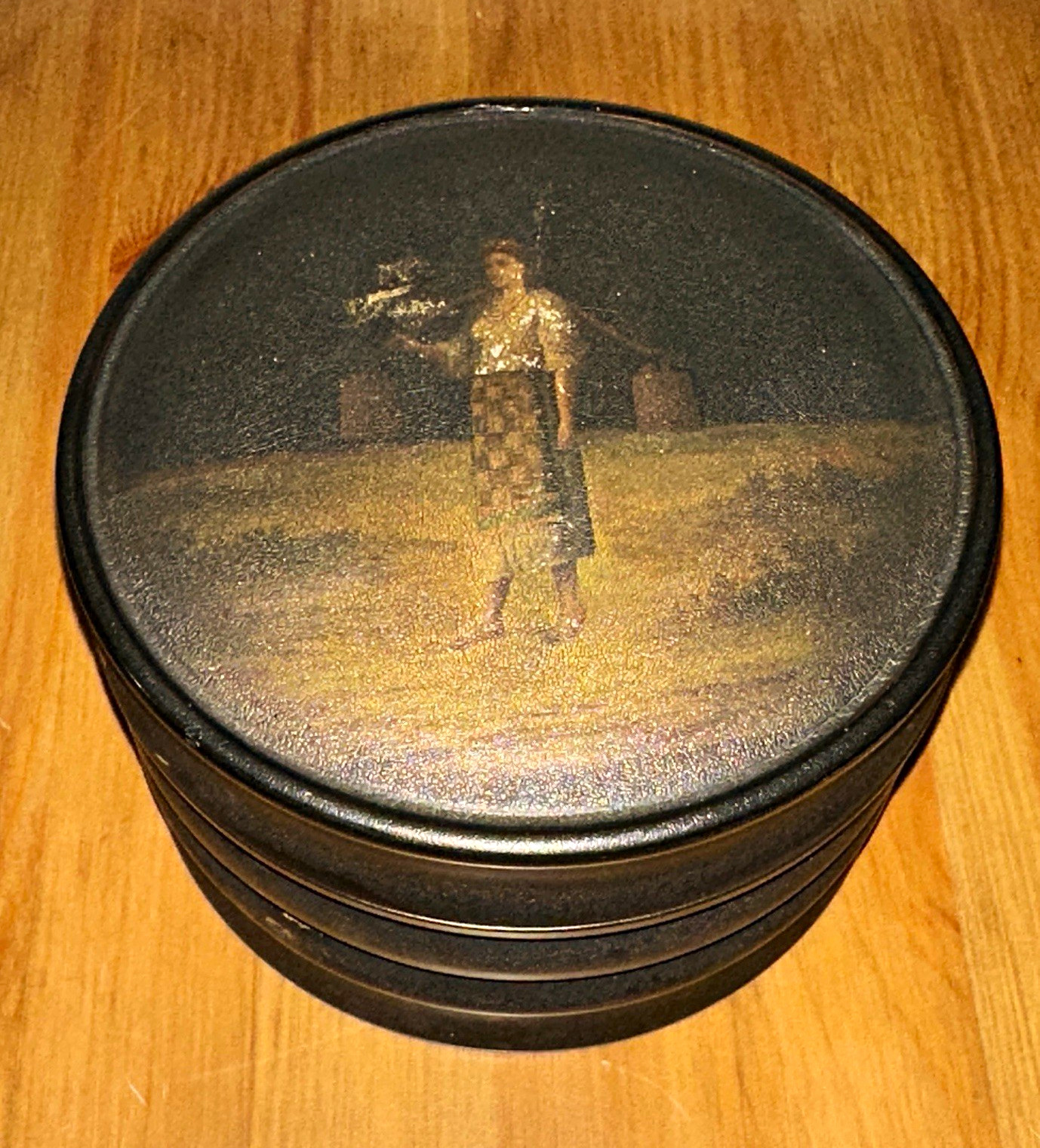 Antique Russian Vishnyakov Tortoiseshell Lacquer Tobacco Box Stamped Lid Moscow