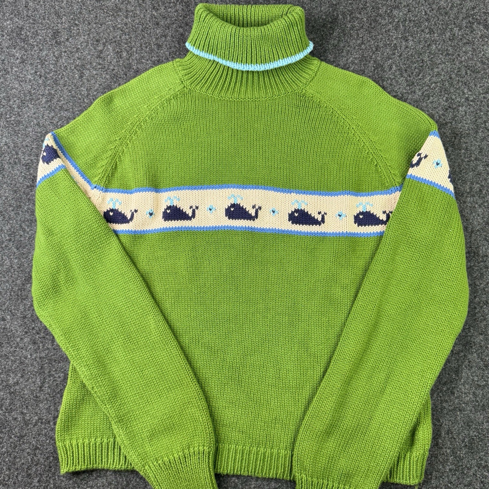 Vintage Lilly Pulitzer XL Kelly Green Whale Turtleneck Sweater Resort Prepp