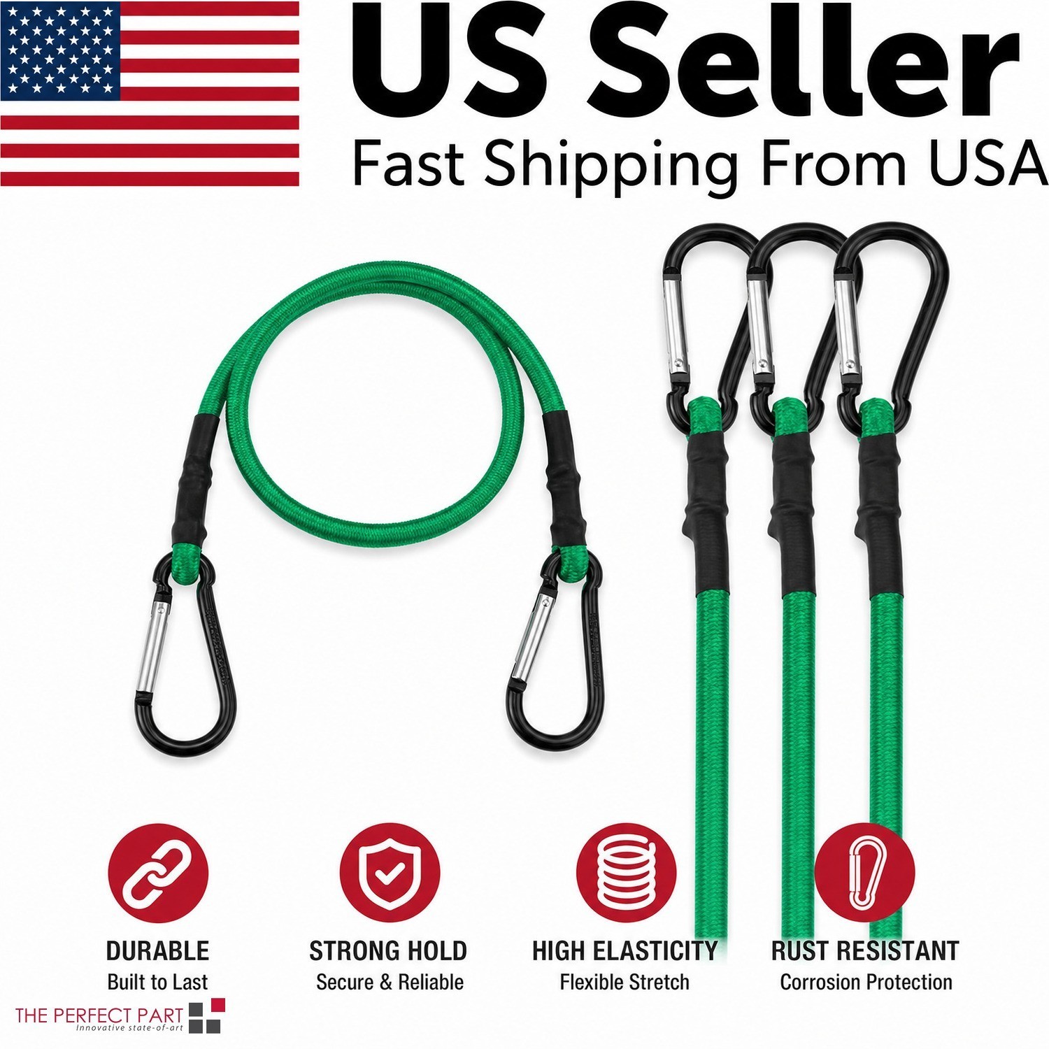 24 Inch Bungee Cords With Hooks 4 Pack Superior Rubber Heavy Duty Green Elastic