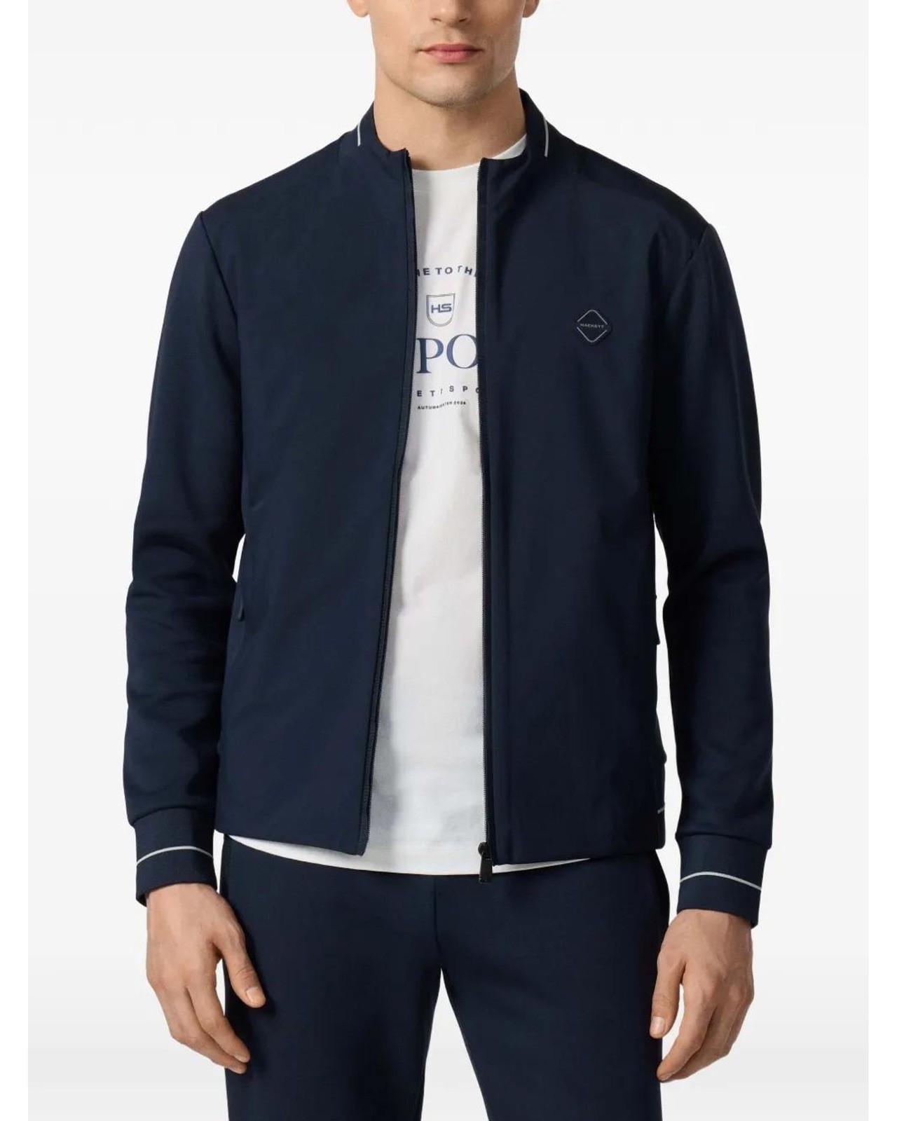 Hackett London Tech Track Full Zip Sweat Navy Mens Funnel Neck Track Top S-2XL