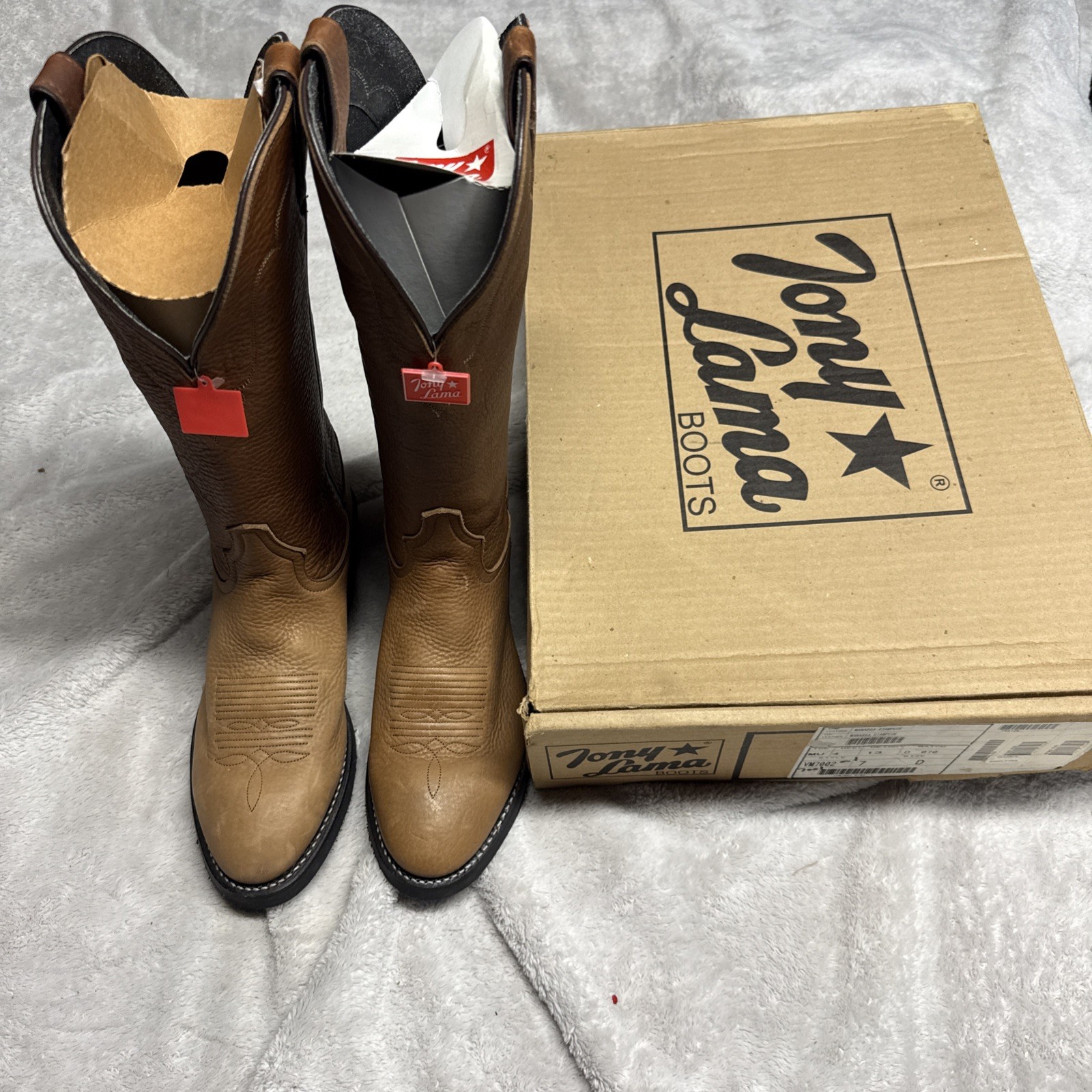 Vintage Tony Lama Two Tone Brown Leather Western Cowboy Boots Men Size 7D