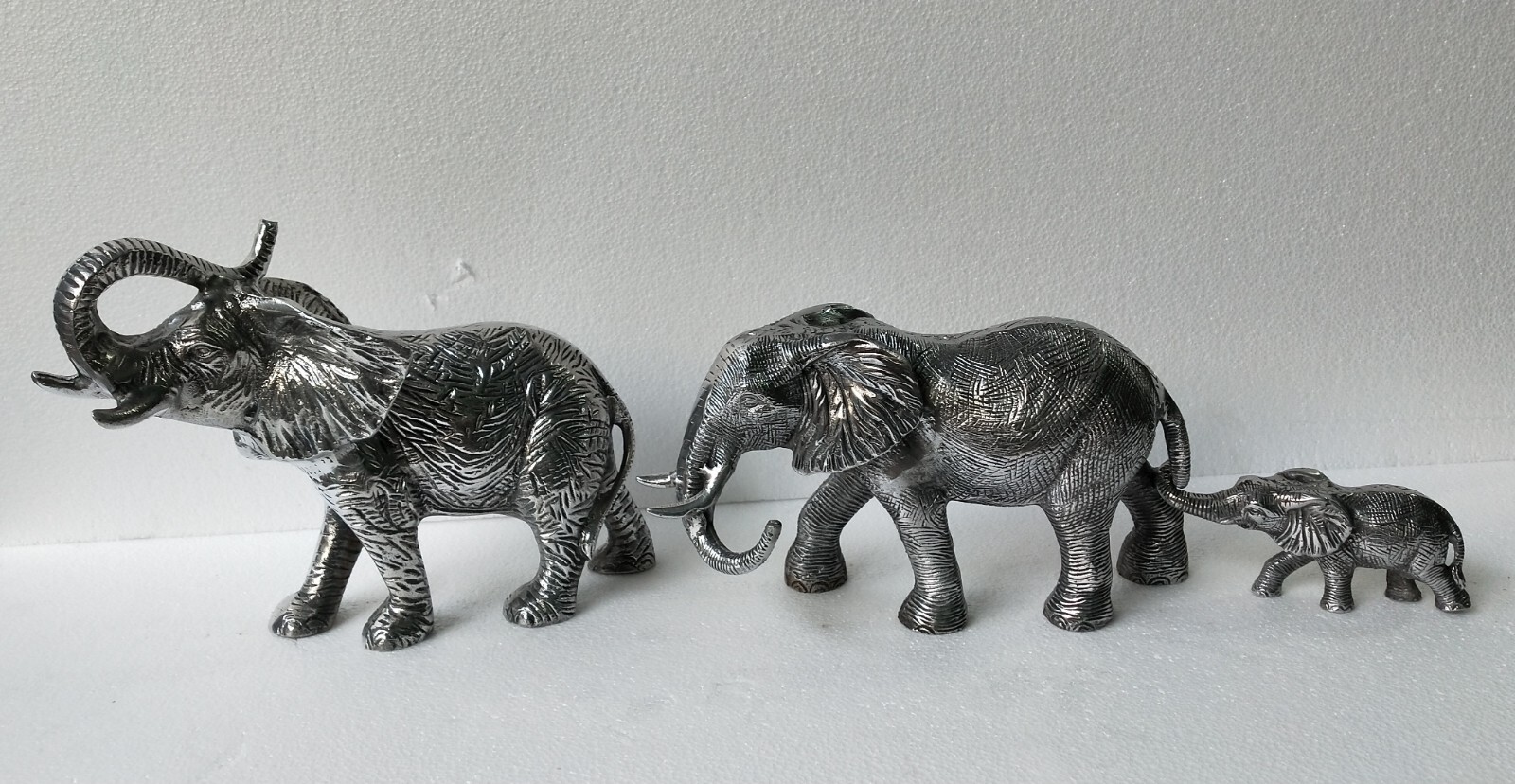 METAL ELEPHANT Family set of 3 Pcs Statue Figurine Sculpture