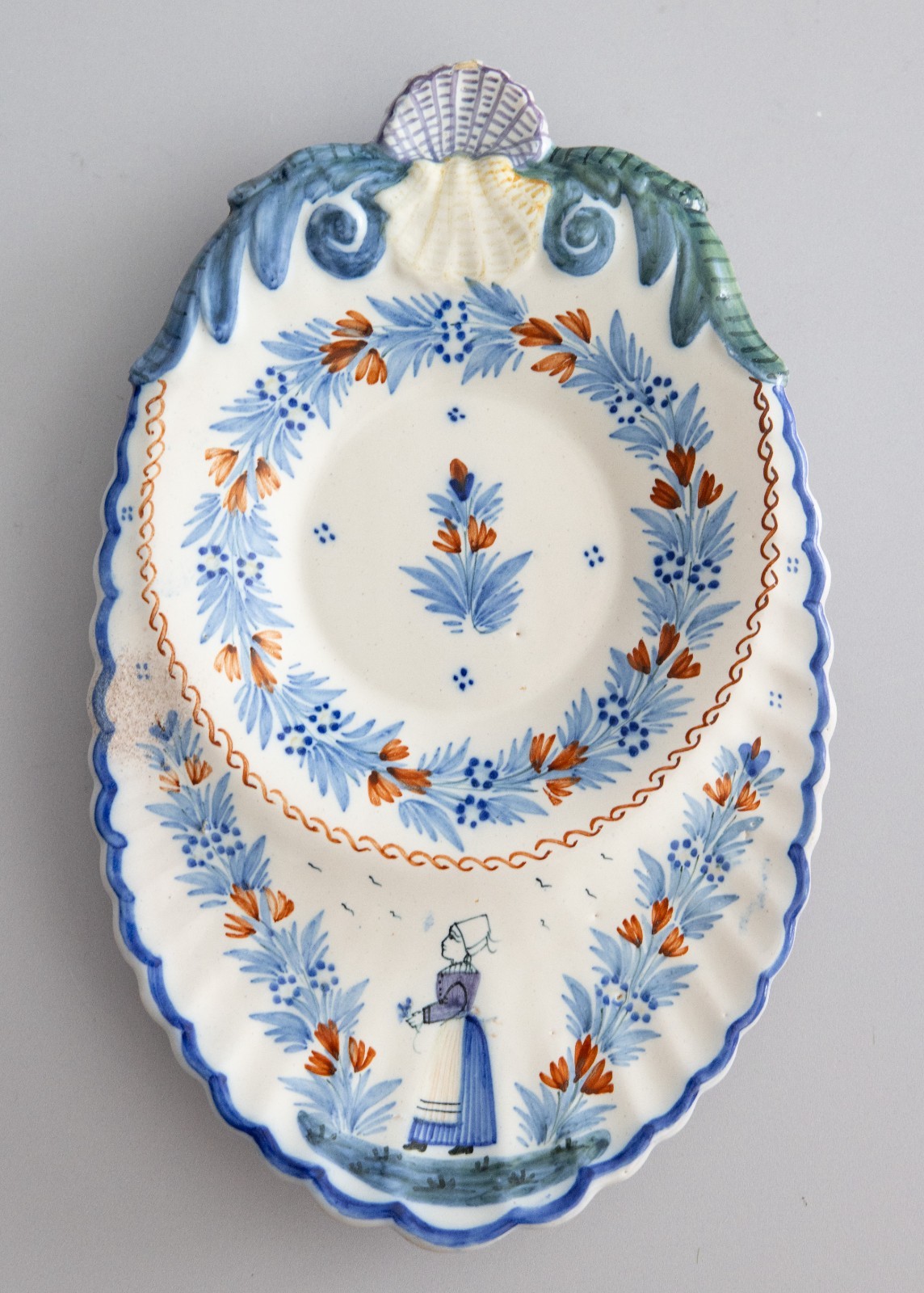 Antique French Quimper Faience Scalloped Wall Platter 10.6 Antique French Quimper Faience Scalloped Wall Platter 10.6