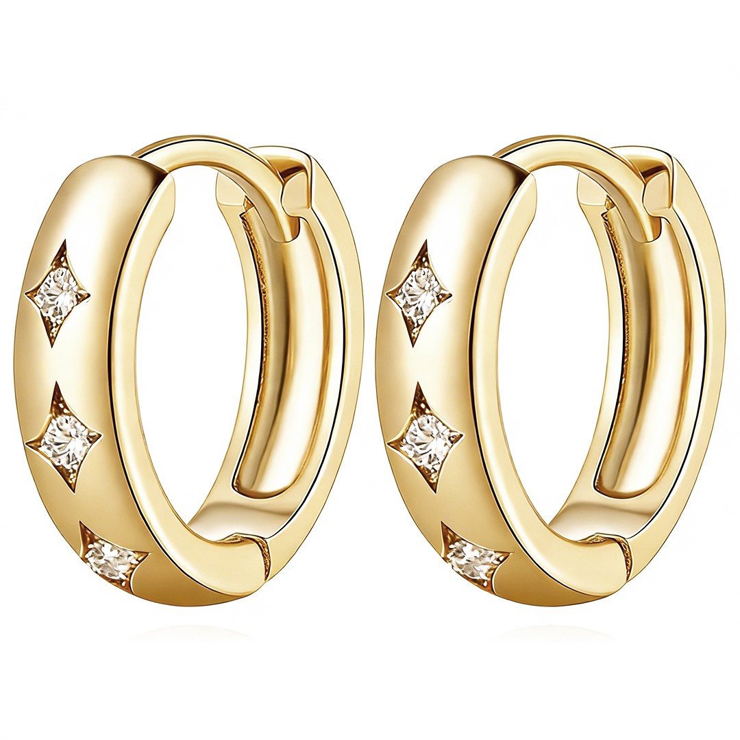 14K 13mm Gold Chunky Classic Huggie Hoop Earrings Streamlined Dainty Women Gift