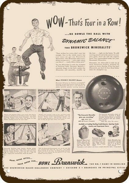 1948 BRUNSWICK MINERALITE Bowling Ball Vintge-Look DECORATIVE REPLICA METAL SIGN