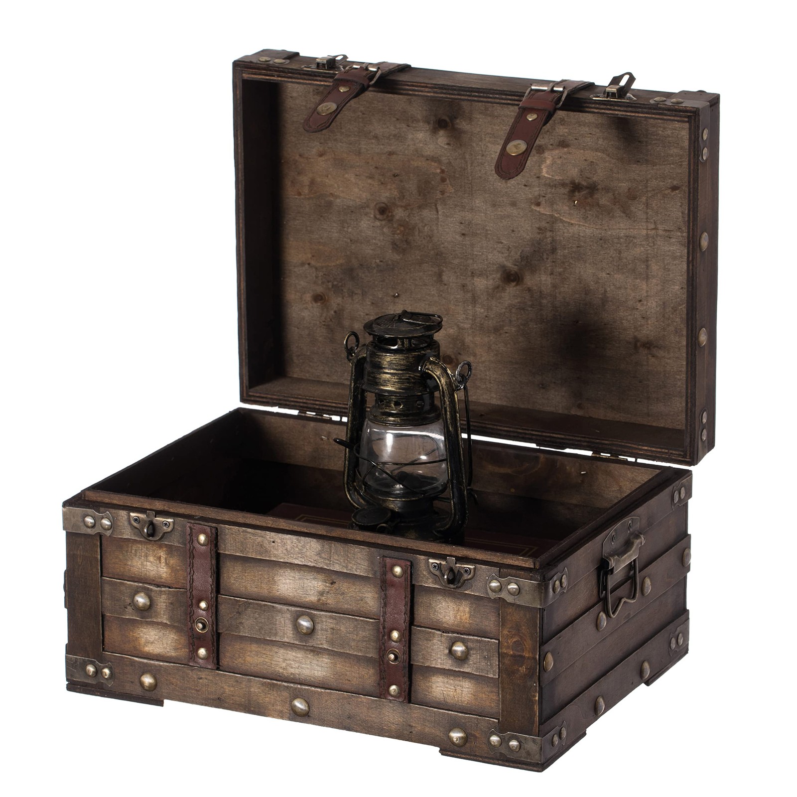 Vintiquewise Small Wooden Storage Trunk, Vintage Suitcase Chest Box with Faux...