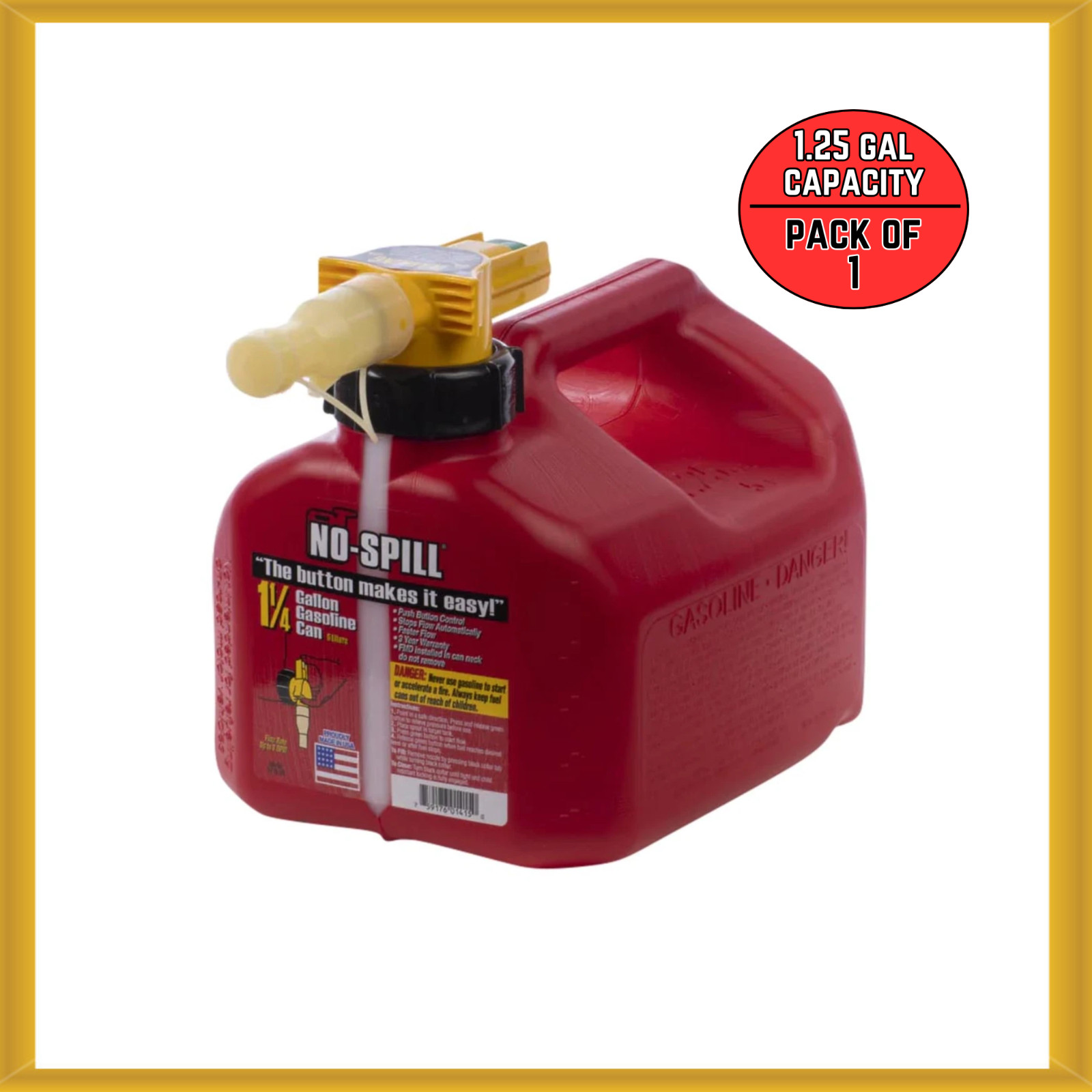No-Spill 1.25-Gallon Gas Can Red with ViewStripe Stripe (1 PACK) NEW