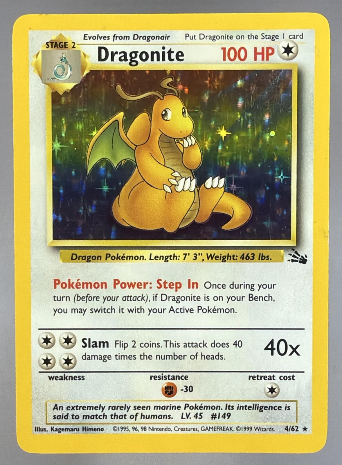 1999 Pokemon Fossil Dragonite #4/62 HP