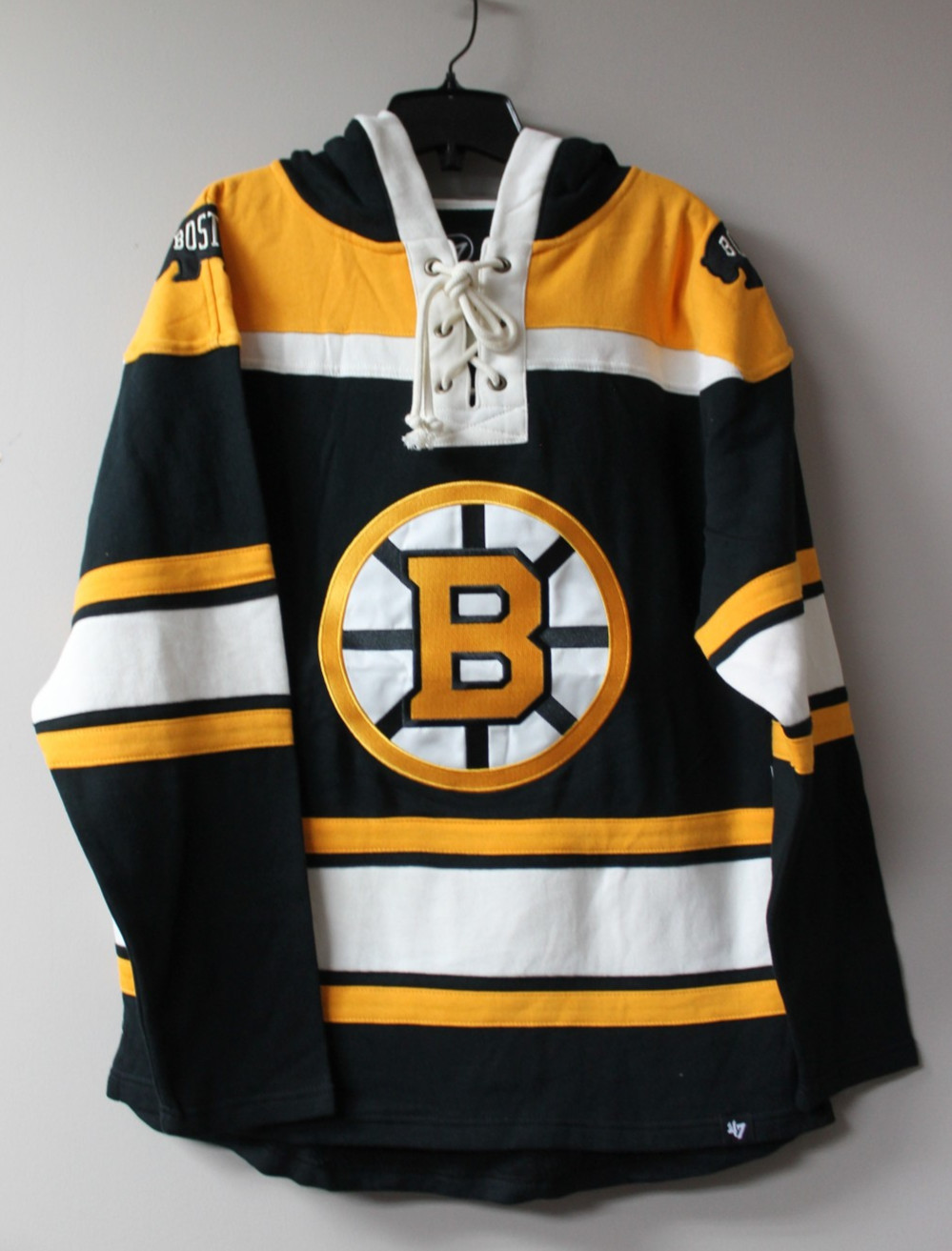 New NHL Boston Bruins Lacer jersey style mid weight cotton hoodie men's M