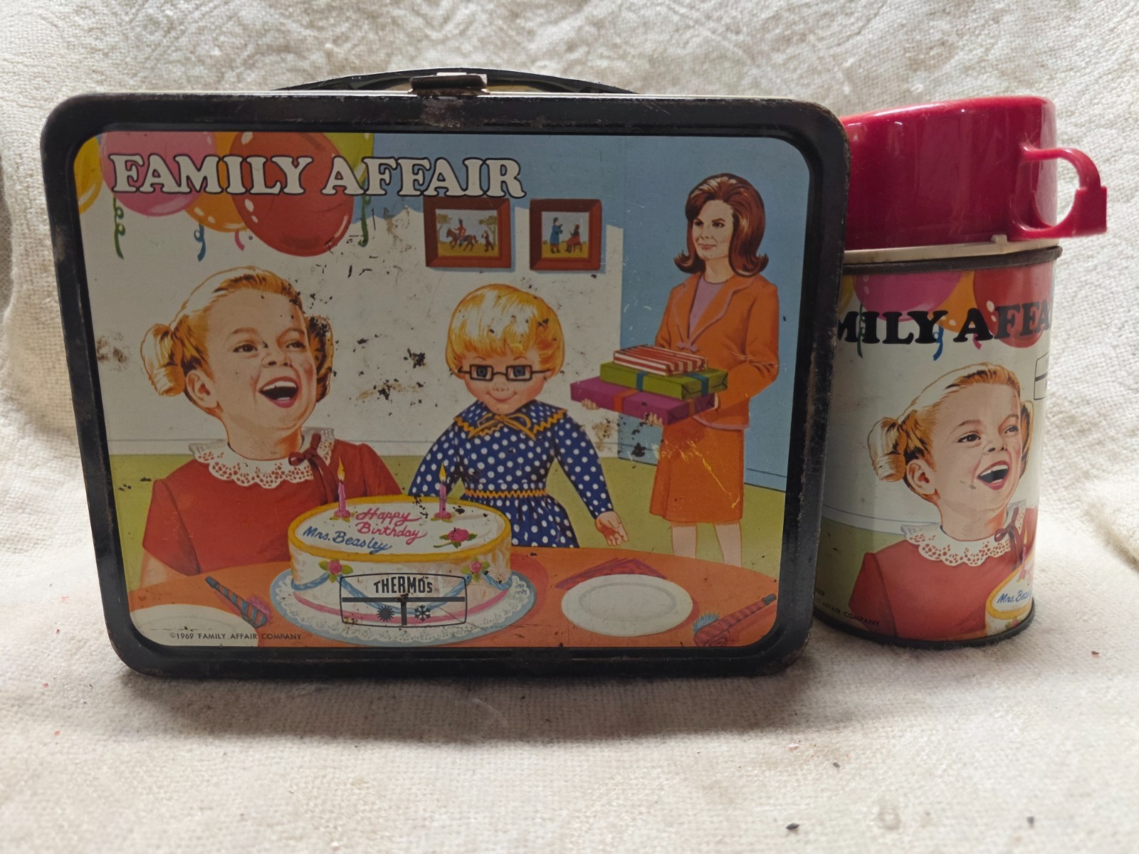 Vintage Family Affair Lunchbox & Thermos, 1969, Buffy and Mrs. Beasley