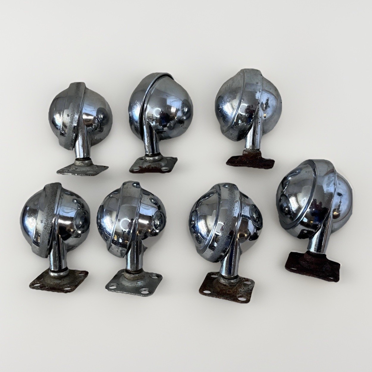 7 Vintage Shepard Metal Chrome Caster lot  Swivel Break Mounting Bracket 3.5\